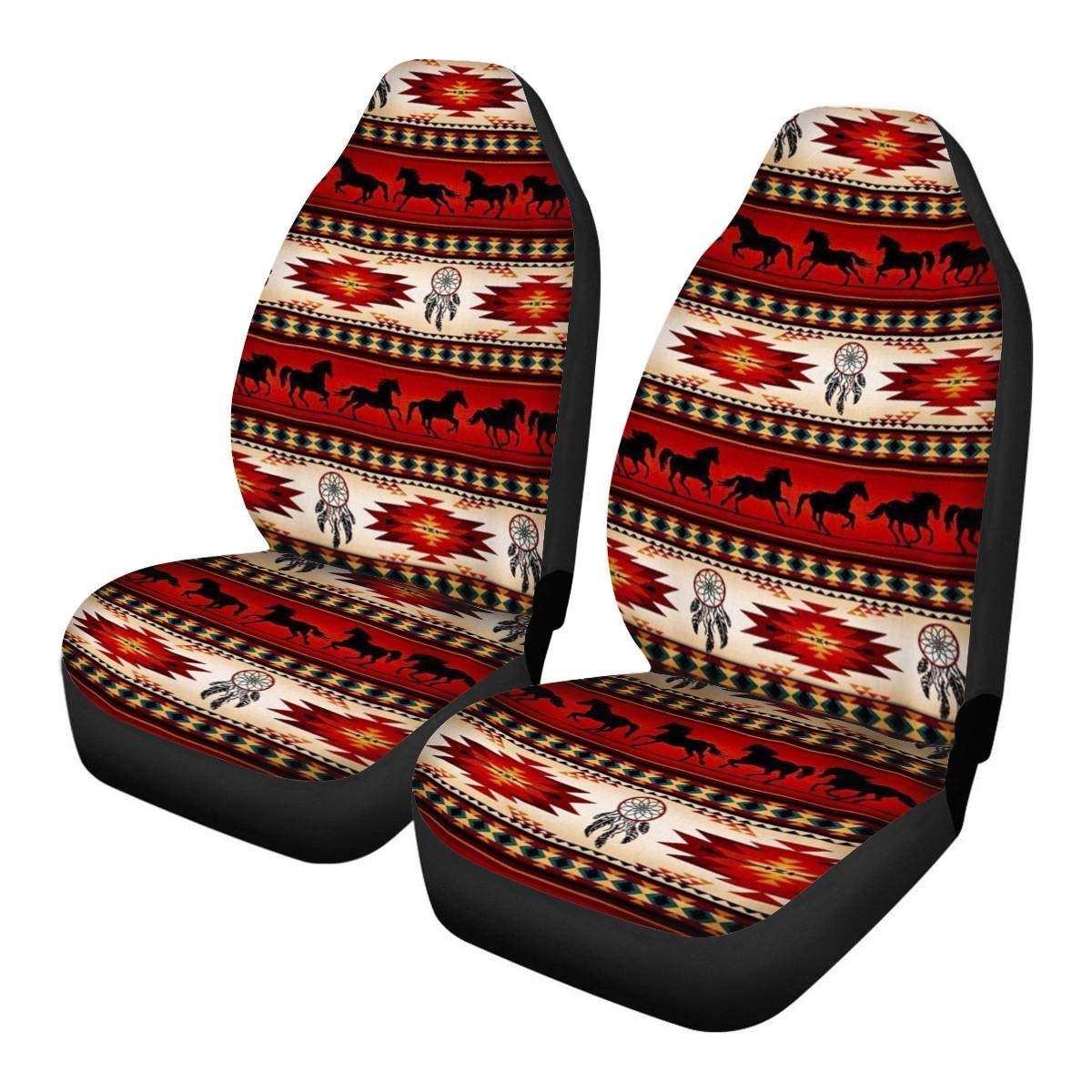 Native American Aztec Horses Dream Catchers Print Car Seat Covers - Universal Fit for Auto, Truck & SUV Front Seats - Red Seat Protectors for Comfort & Style - Perfect for Road Trips, Daily Commute & Interior Decor