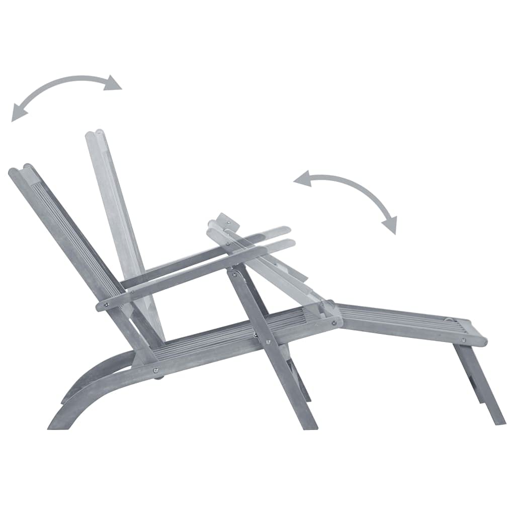 Solid Acacia Wood Patio Deck Chair with Footrest & Grey Cushion - Adjustable Reclining Lounge Chair for Outdoor, Garden, Beach, Poolside | Perfect for Sunbathing, Tanning & Relaxing in Backyard, Lawn or Patio