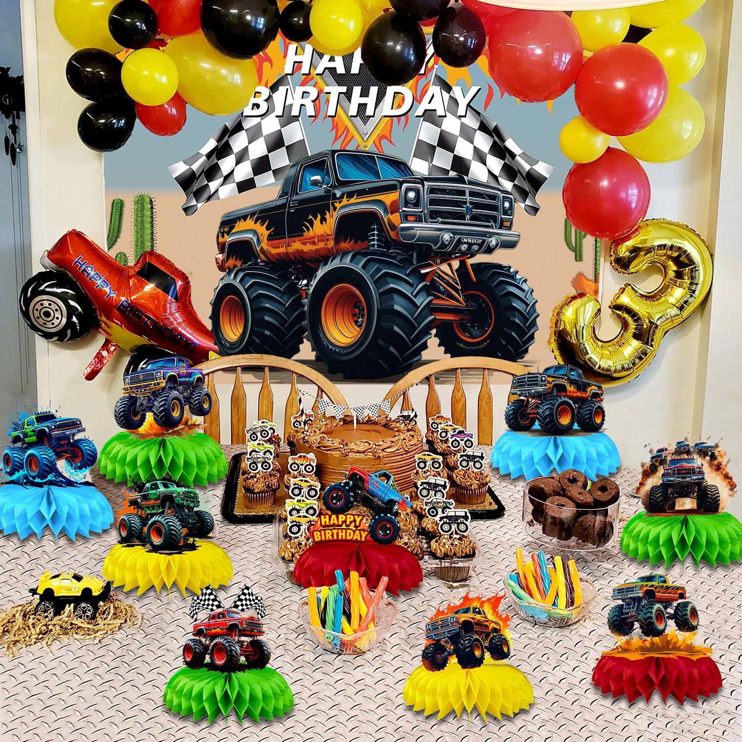 9 Pcs Monster Truck Centerpieces for Birthday Party Decorations - Monster Truck Table Decor, Party Supplies for Kids - Perfect for Themed Parties, Baby Showers & Events