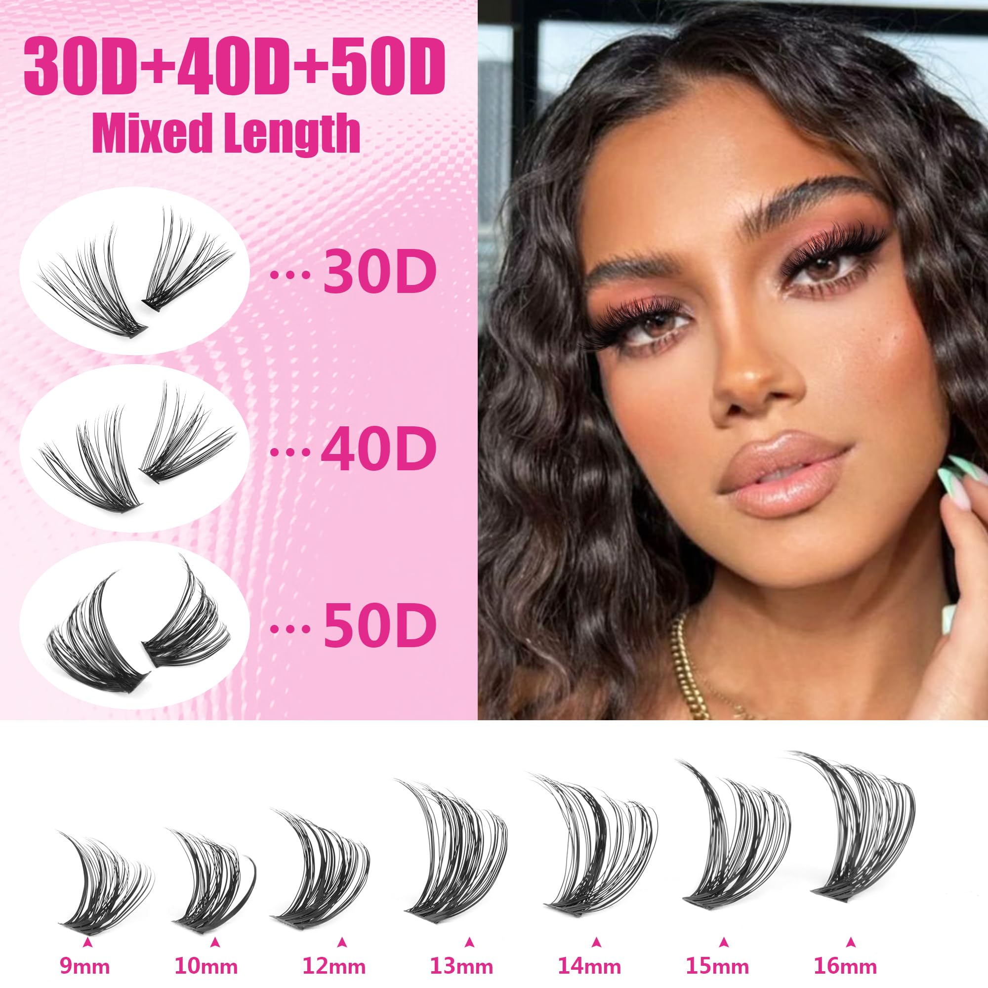 Professional DIY Lash Extension Kit - 400Pcs Cluster Lashes (30D/40D/50D) with Bond & Seal Glue & Applicator Tool - Natural Looking Individual Eyelash Extensions for Salon-Quality Results at Home - Perfect for Parties, Weddings & Special Occasions