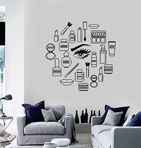 ARWY Vinyl Wall Decal - Makeup & Cosmetics Themed Stickers for Women & Girls - Unique Beauty Shop Decor & Gift Idea for Bedroom, Salon or Dressing Room
