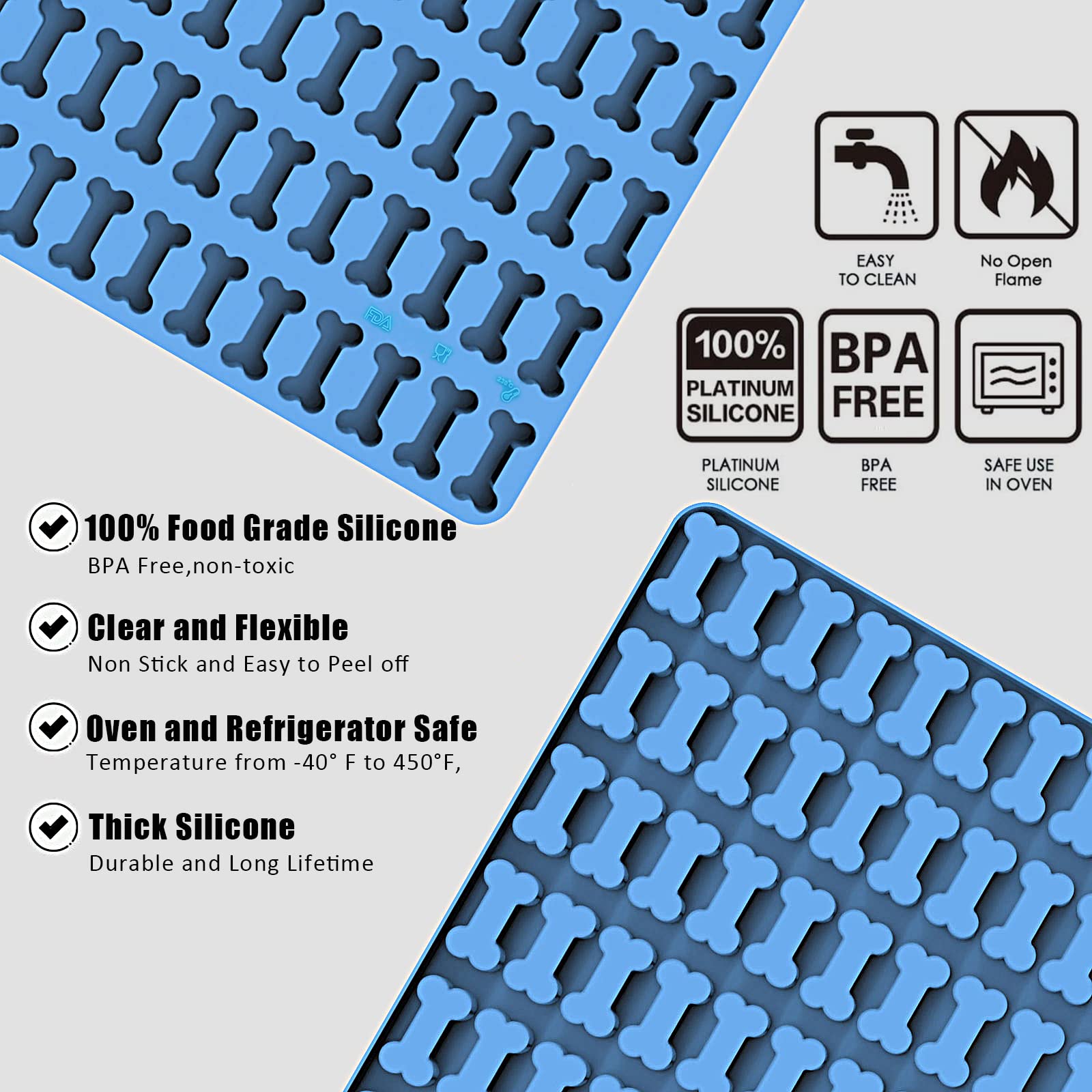 Premium Food-Grade Silicone Dog & Cat Treat Molds (2-Pack) - Non-Stick Baking Molds for Homemade Pet Treats, Chocolate, Candy, Cookies, Biscuits, Jelly & Ice Cubes - Bone & Fish Shapes - Perfect for DIY Dog Snacks, Party Favors & Holiday Pet Gifts
