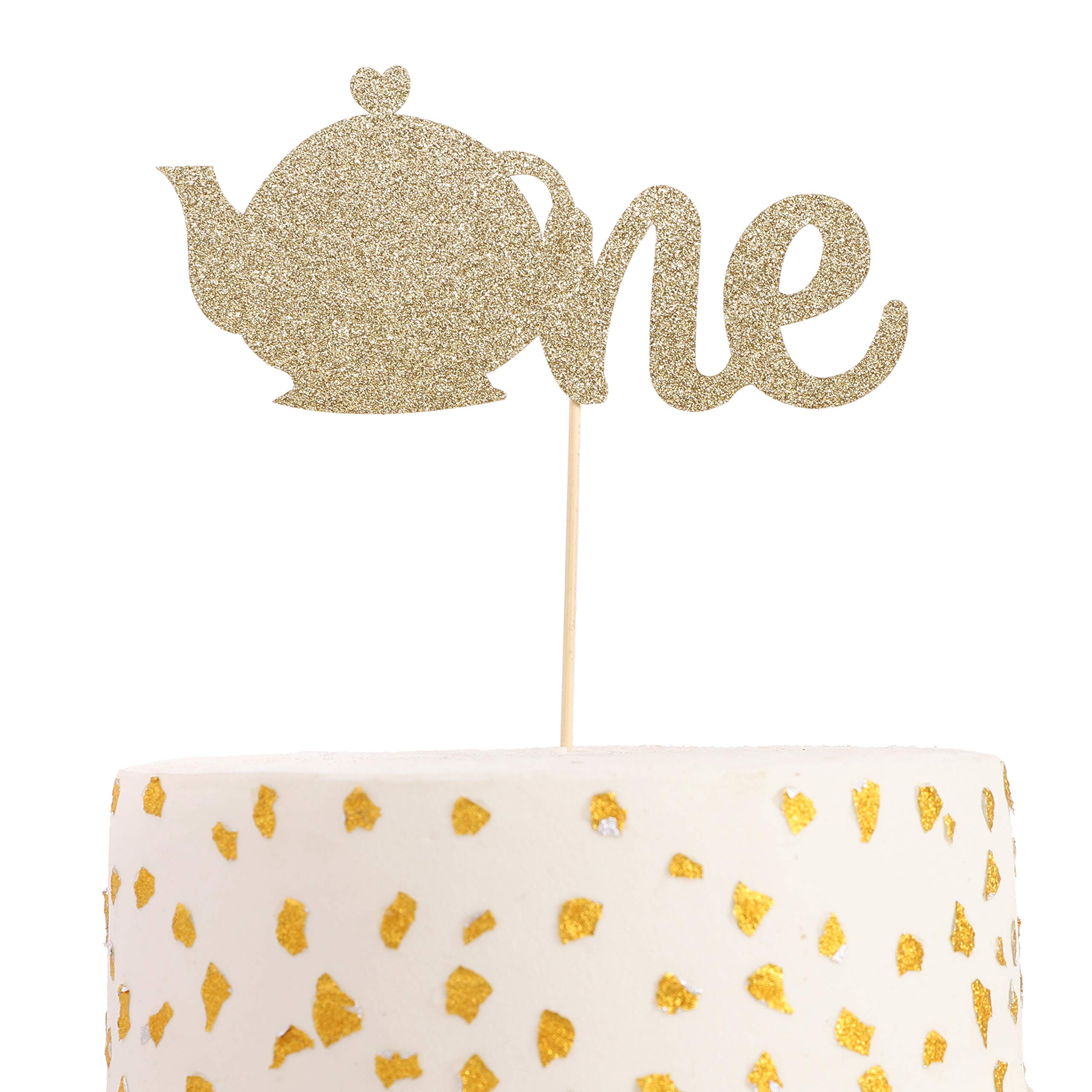 Sparkling Teapot Cake Topper for 1st Birthday Tea Party - Elegant Glitter Teacup Cake Decorations for Baby Girl's First Birthday, Baby Shower, and Tea Party Theme Celebrations