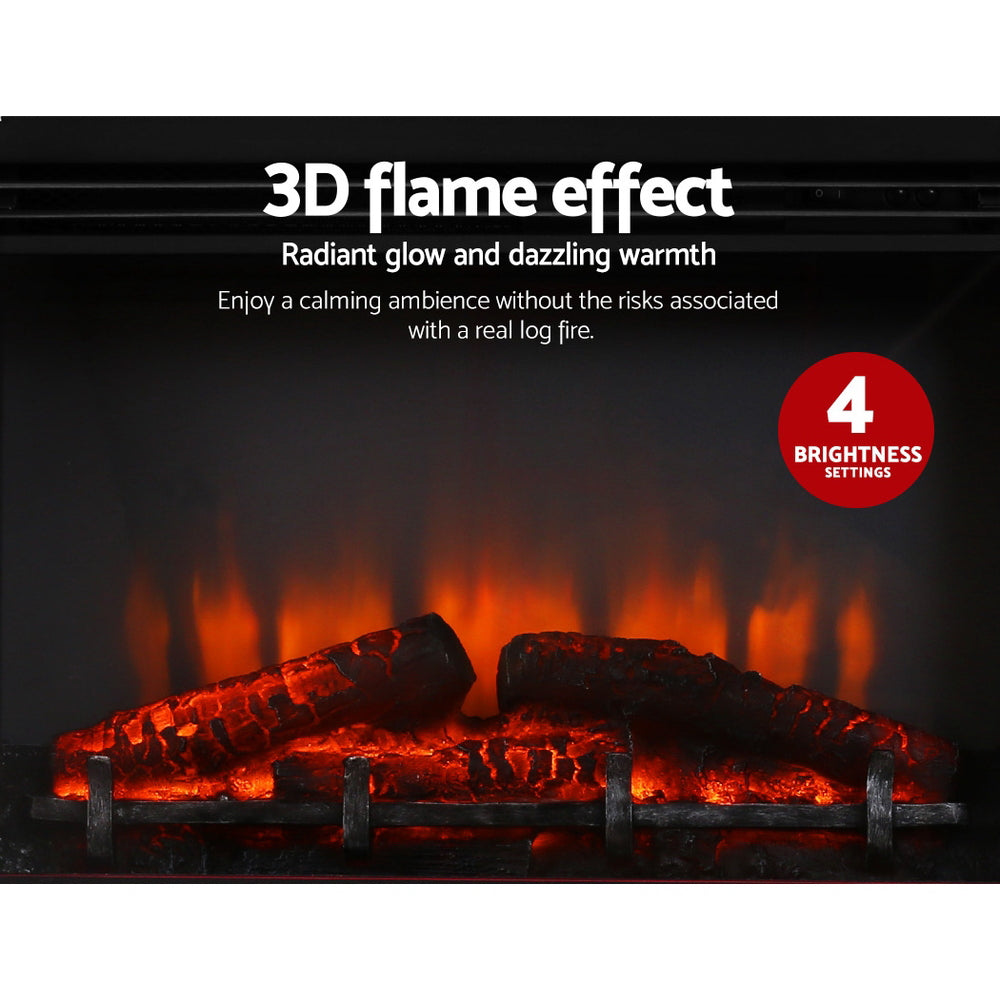2000W Portable Electric Fireplace Heater with 3D Flame Effect - Black Mantel for Home, Office & Bedroom - Realistic Wood Log Design for Cozy Winter Nights
