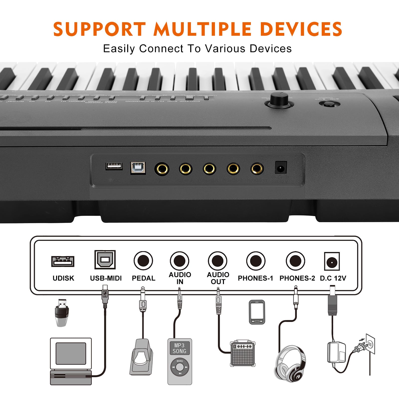 **MUSTAR 88-Key Semi-Weighted Digital Piano for Beginners – Full-Size Electric Keyboard with Stand, Built-In Speakers & Sustain Pedal (Gray-Light Up) – Perfect for Home Practice, Studio Recording & Live Performances**