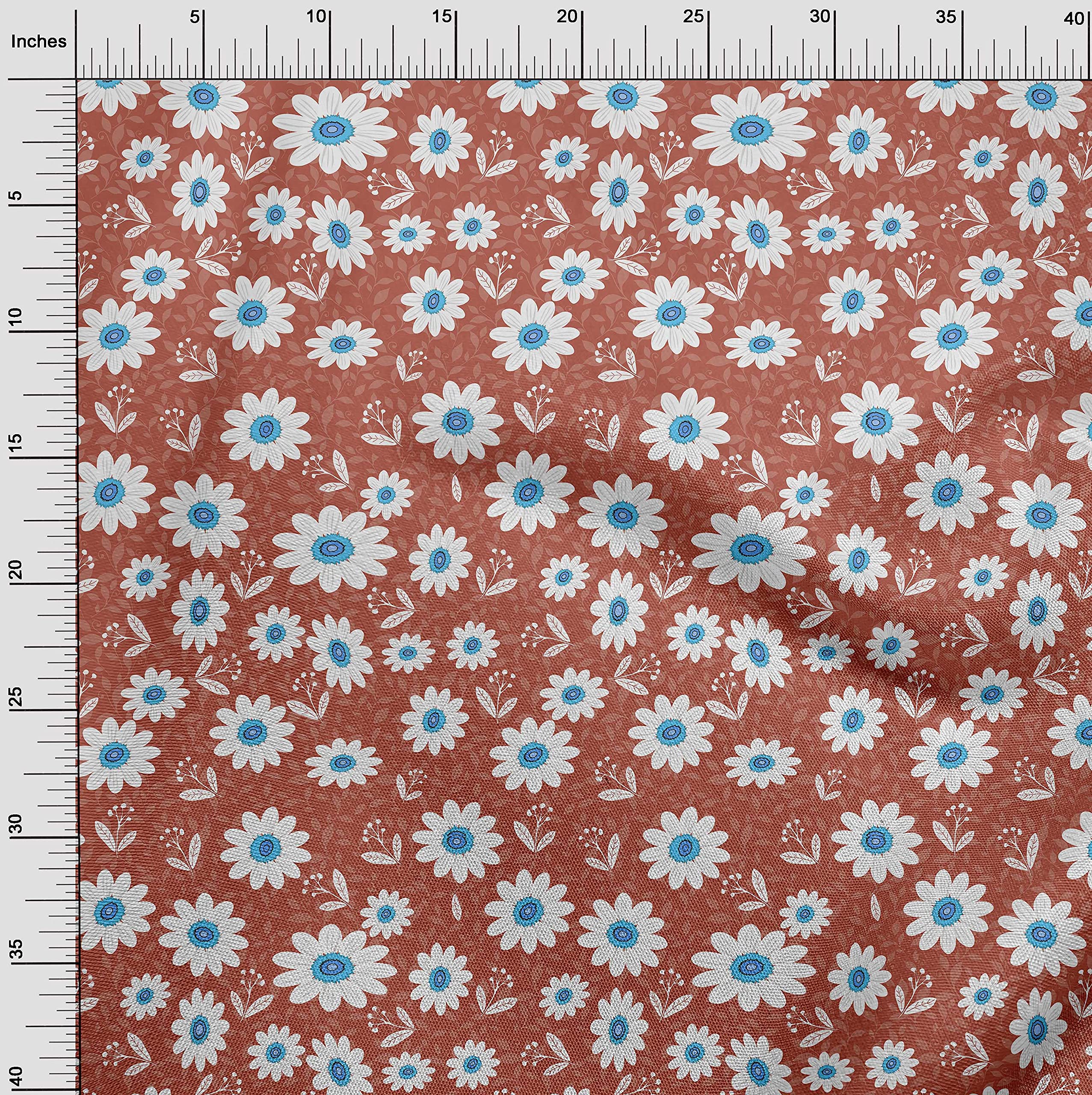 oneOone Rayon Orange Floral Printed Fabric by The Yard - 56 Inch Wide for DIY Clothing, Dresses, Skirts & Home Decor Sewing Projects