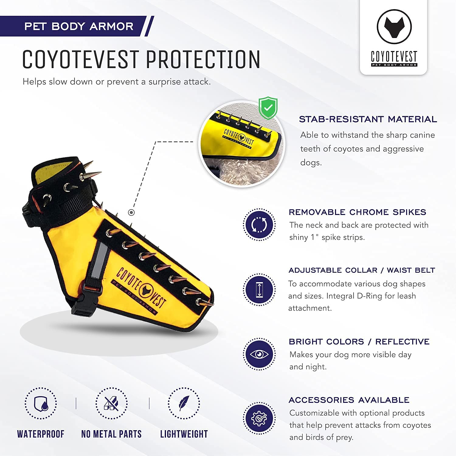 CoyoteVest Dog Harness Protection Vest with Spikes - Reflective Anti-Attack Pet Vest for Coyotes & Predators - Made in USA (Large, Pink) - Perfect for Hiking, Camping & Outdoor Adventures