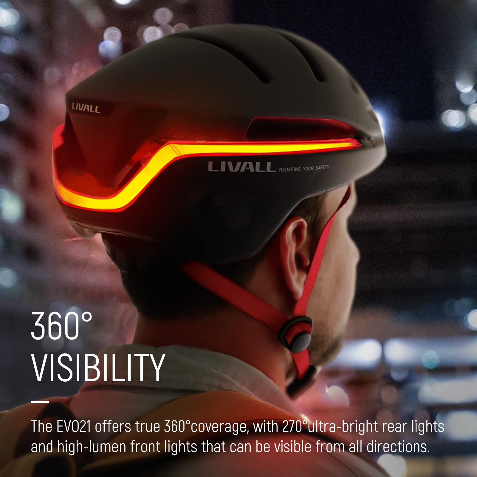 LIVALL EVO21 Smart Bike Helmet with LED Light - Bluetooth Cycling Helmet with Turn Signals, Brake Warning & Fall Detection - Lightweight Bicycle Helmet for Men & Women - Perfect for Urban Commuting & Night Riding