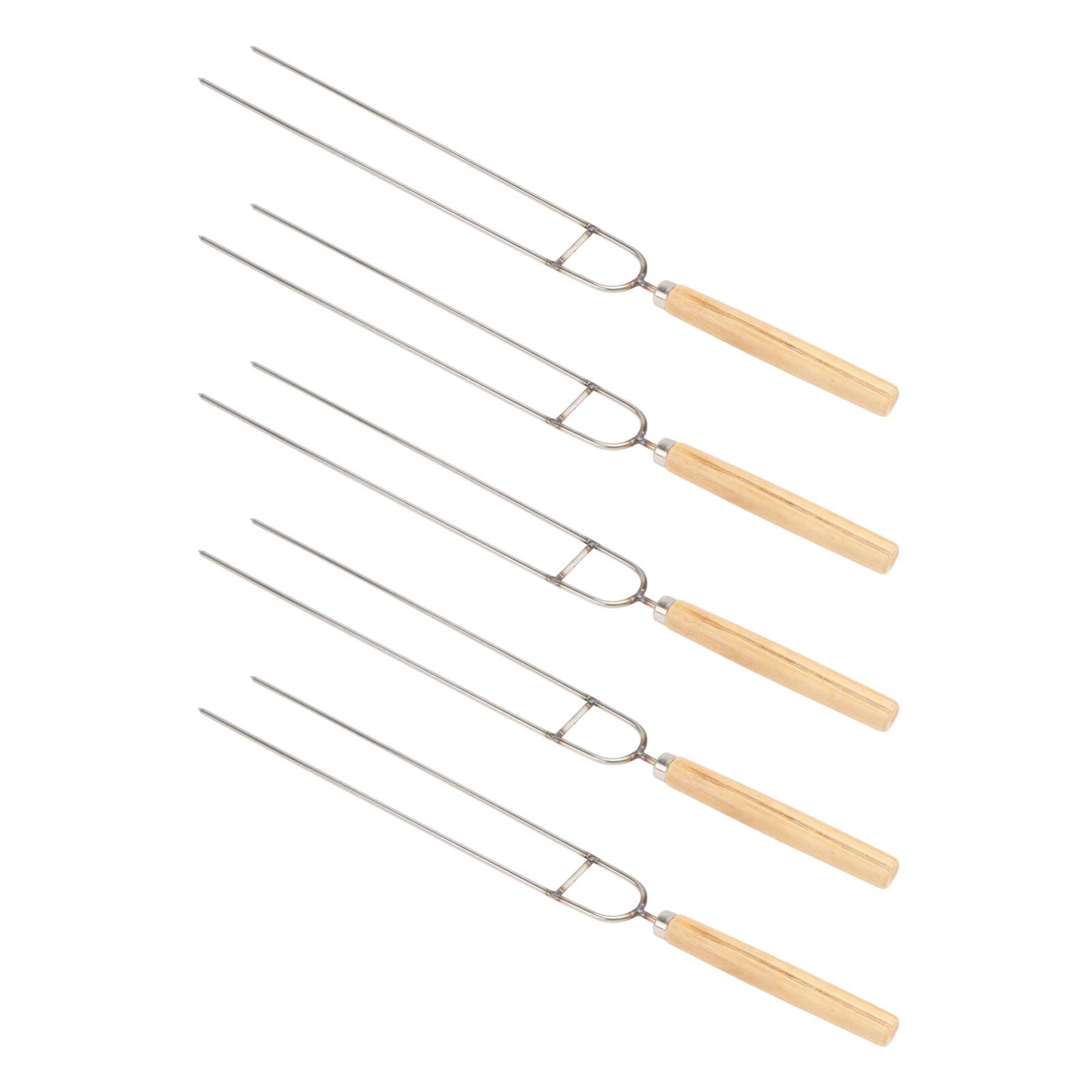 Cabilock 5-Piece Stainless Steel BBQ Forks Set - Wood Handle Barbecue Skewers & Meat Forks for Grilling, Camping, and Outdoor Cooking - Durable BBQ Cooking Tools for Steak, Chicken, and Vegetables