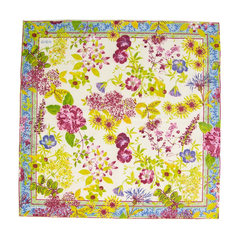 Premium Caspari Millefleurs Floral Paper Luncheon Napkins - 4 Packs of 20 Count (80 Total) - Elegant Disposable Dinner Napkins for Wedding, Bridal Shower, Tea Party & Special Occasions