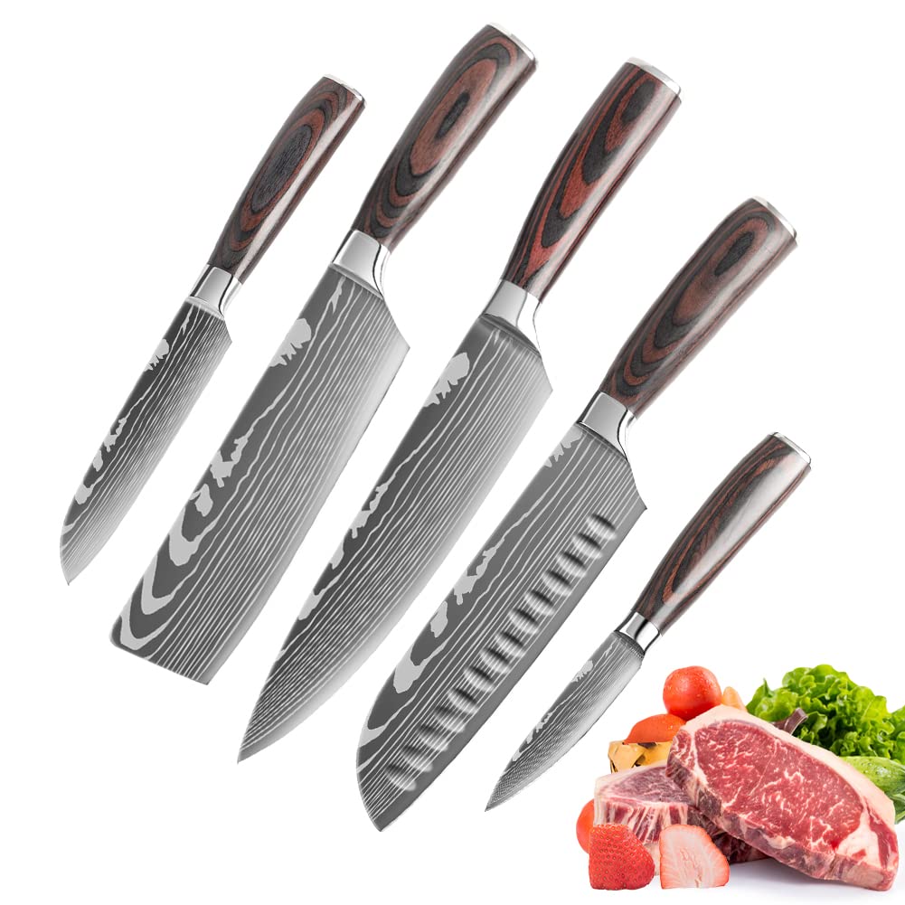 Premium 5-Piece German Stainless Steel Kitchen Knife Set (3.5-8 Inch) - Chef Knives with Storage Box for Slicing, Dicing & Food Prep - Perfect for Home Cooks & Professional Chefs