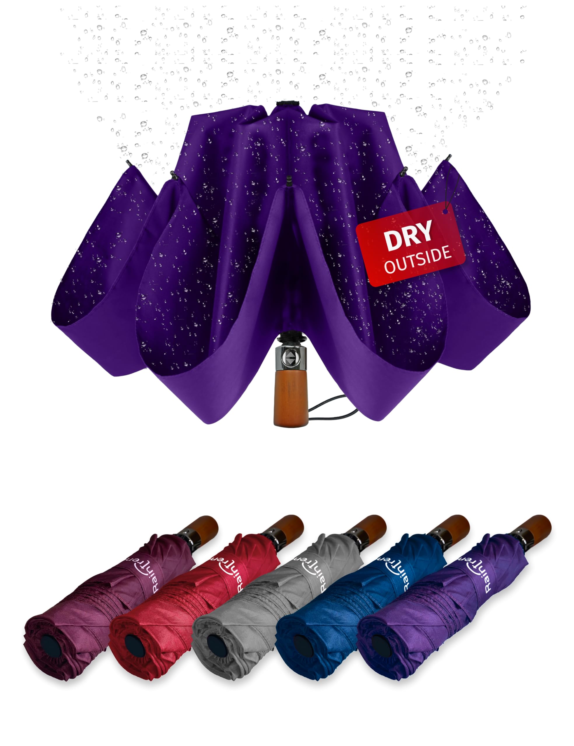 Windproof Automatic Travel Umbrella with 10% Larger Canopy - Compact Folding Portable Rain Umbrella for Men & Women - Perfect for Backpack, Purse & Everyday Use