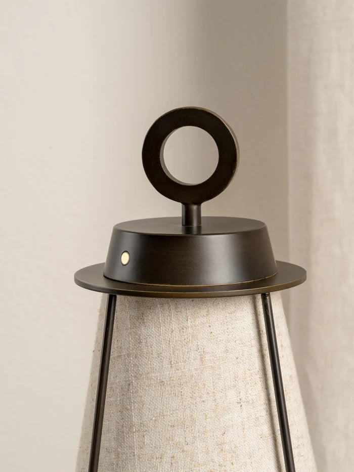 Rechargeable Bronze and Linen Table Lamp - Modern Home Decor Lighting for Living Room, Bedroom & Office