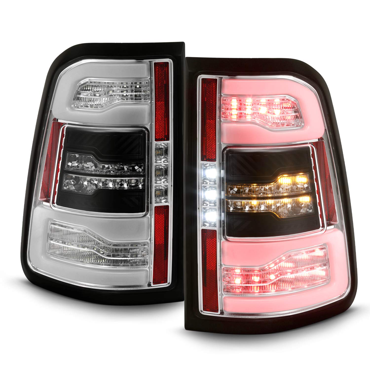 AKKON LED Chrome Tail Lights for 2019-2022 Ram 1500 - Sequential Turn Signal Brake Lamps (Halogen Type, Left+Right Pair) - Upgrade Your Truck's Style & Safety for Night Driving & Off-Road Adventures