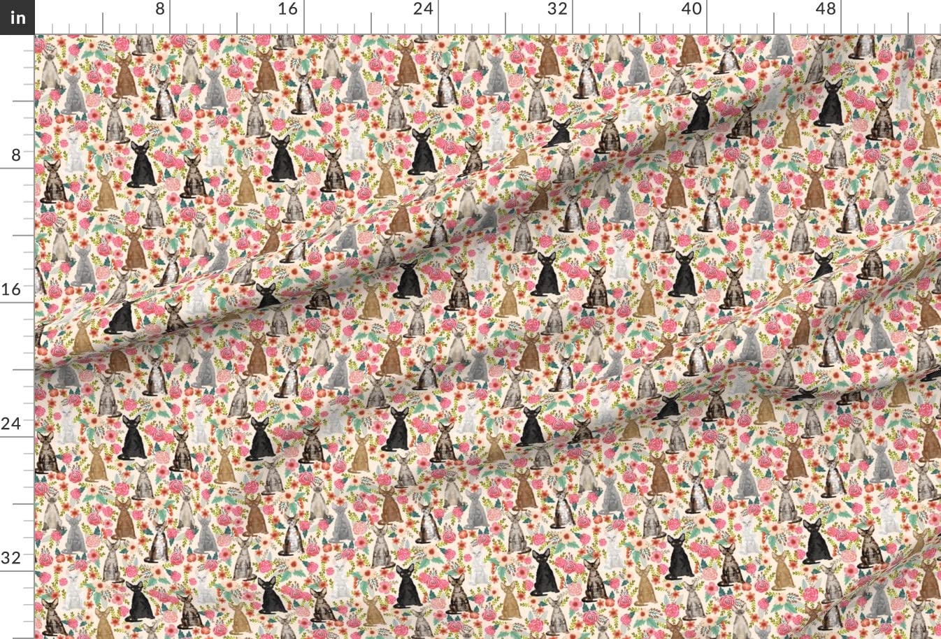 Premium Cat Breed Floral Printed Minky Fabric by The Yard - Cute Pet Cream Cats Lady Portrait Design for Sewing Baby Blankets, Quilt Backing & Plush Toys - Soft DIY Craft Material for Nursery Decor, Pet Accessories & Home Textiles