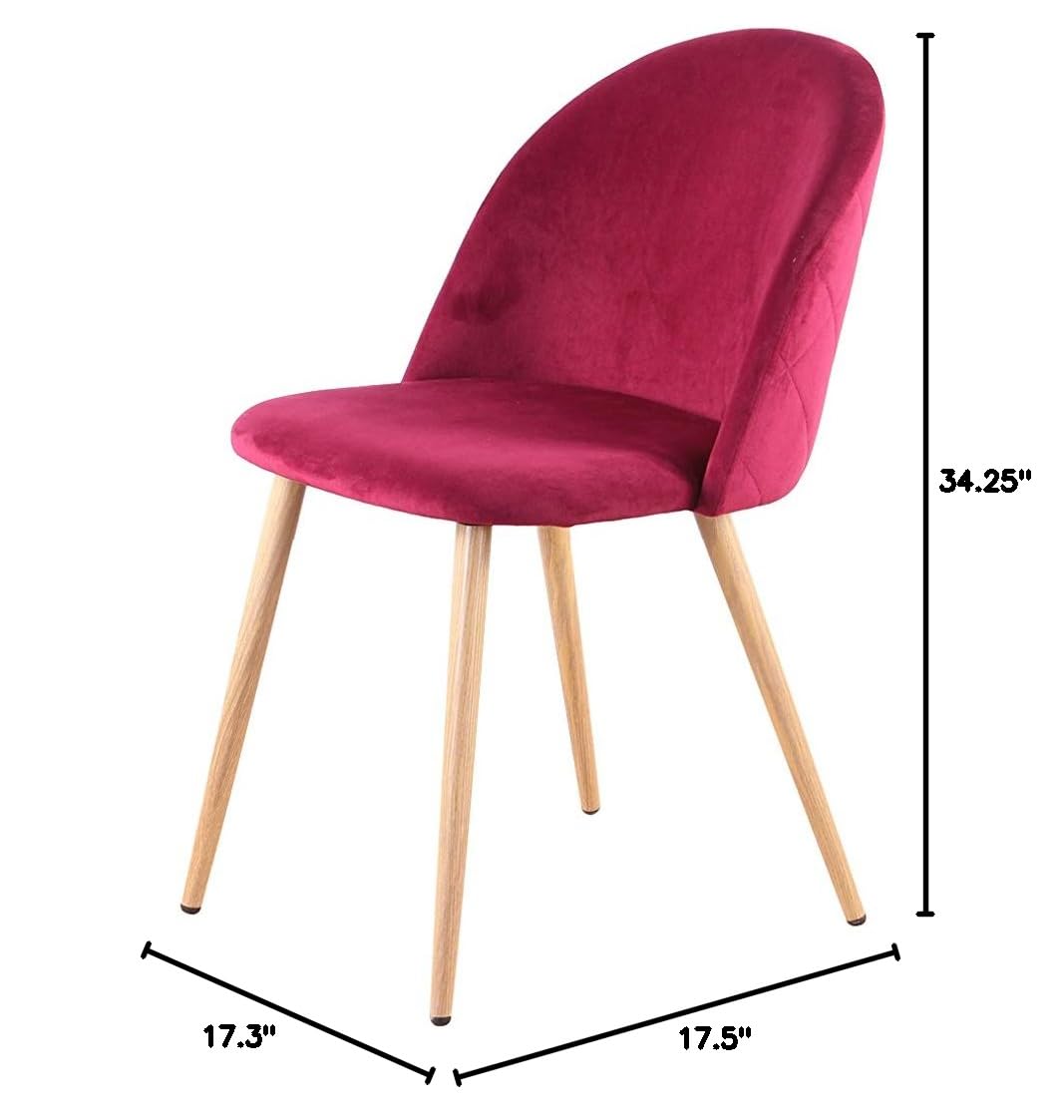 Velvet Dining Chairs Set of 2 - Modern Upholstered Leisure Chairs with Sturdy Wooden Legs for Living Room, Dining Room & Home Office - Soft Red Velvet Fabric Accent Chairs for Comfortable Seating