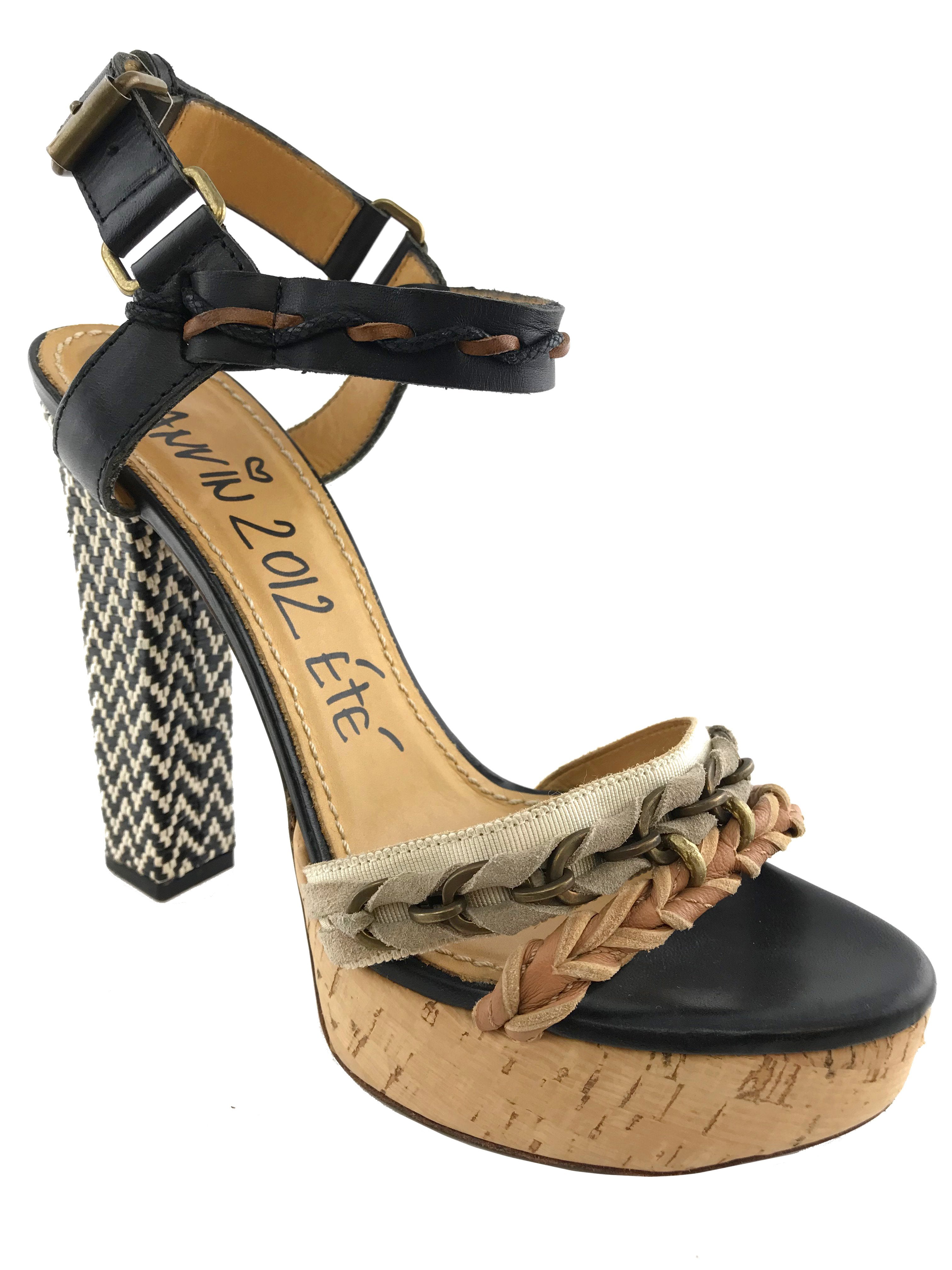 Lanvin Women's Size 9 Braided Leather & Raffia Platform Sandals - Comfortable High Heel Summer Wedges for Beach, Party & Casual Outfits