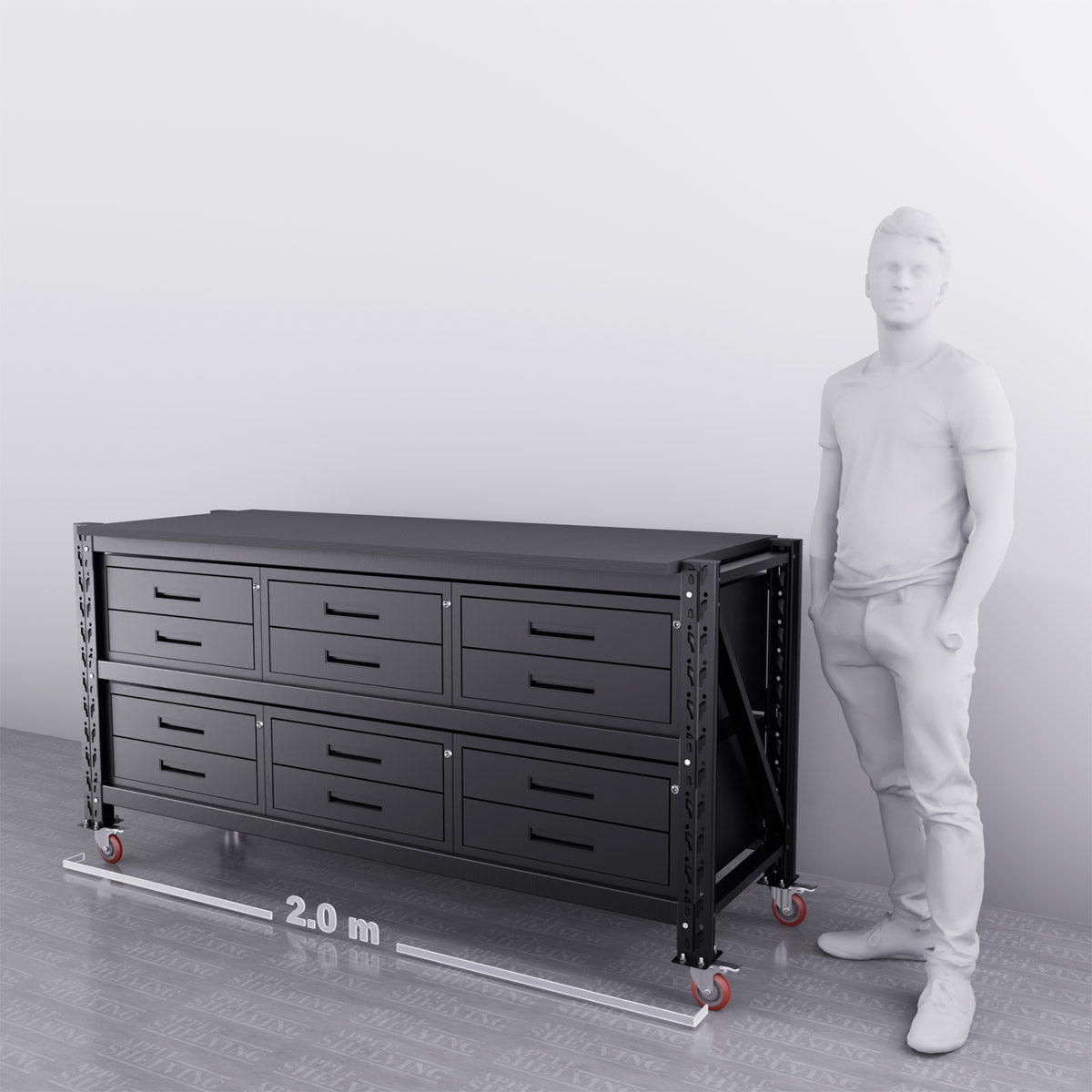 2m (6.5ft) 12-Drawer Heavy Duty Steel Workbench - Garage Workshop Tool Storage & Organization for DIY Projects