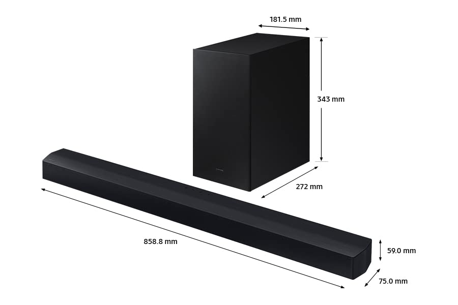 Samsung C430 2.1ch 270W Bluetooth Soundbar with Subwoofer - 4 Speaker System, Bass Boost, 3D Surround Sound, Game Mode, Adaptive Audio, Wall Mountable | Home Theater, Gaming, Music Streaming