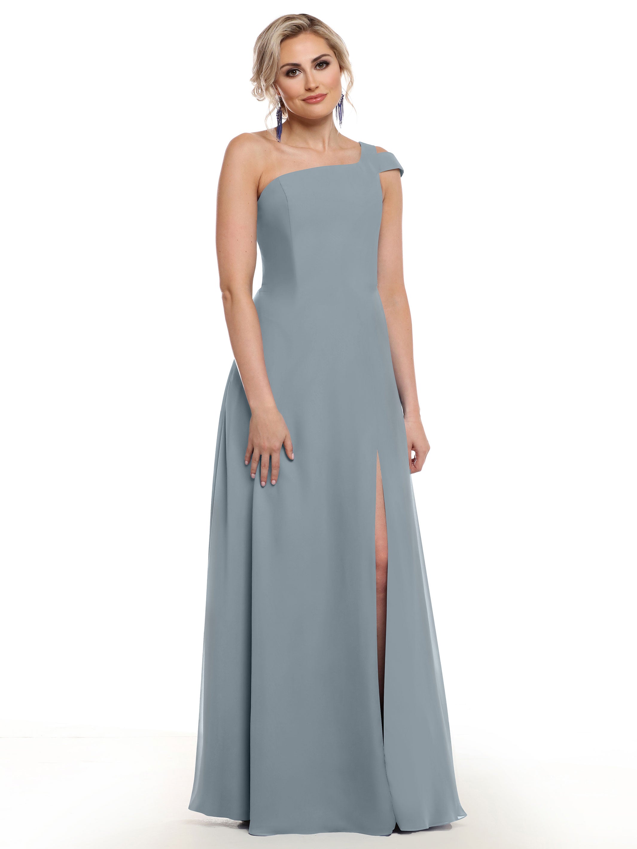 Elegant 80139 Chiffon A-Line One Shoulder Bridesmaid Dress with High Slit - Perfect for Weddings, Prom & Formal Events
