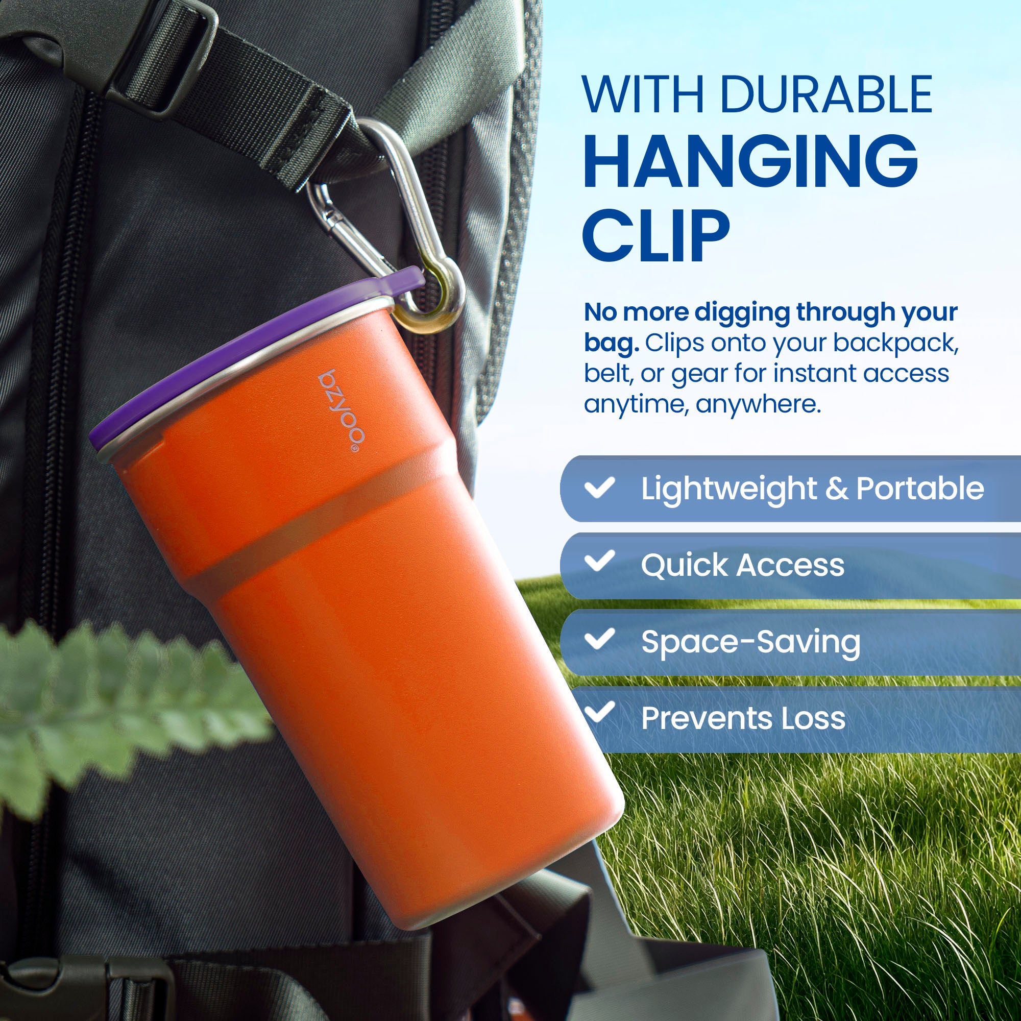 Premium Stainless Steel Camping Cup Set with Hooks - 3-Piece Nesting Design, Durable & Lightweight for Outdoor Adventures (Orange) | Perfect for Hiking, Backpacking, and Travel Accessories