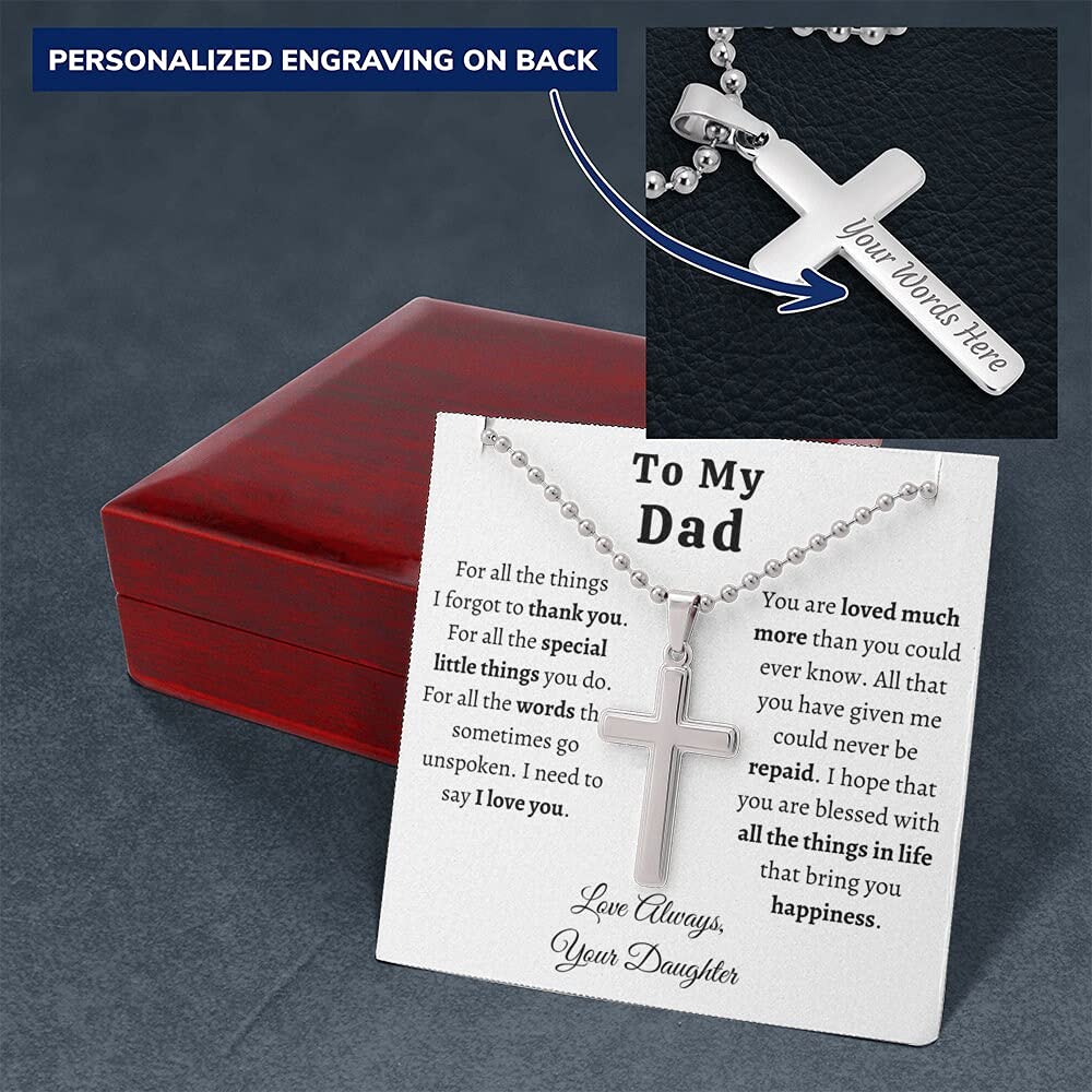 Personalized Cross Necklace for Dad - Handmade Father's Day Gift from Daughter | Custom Engraved Jewelry for Birthday & Appreciation