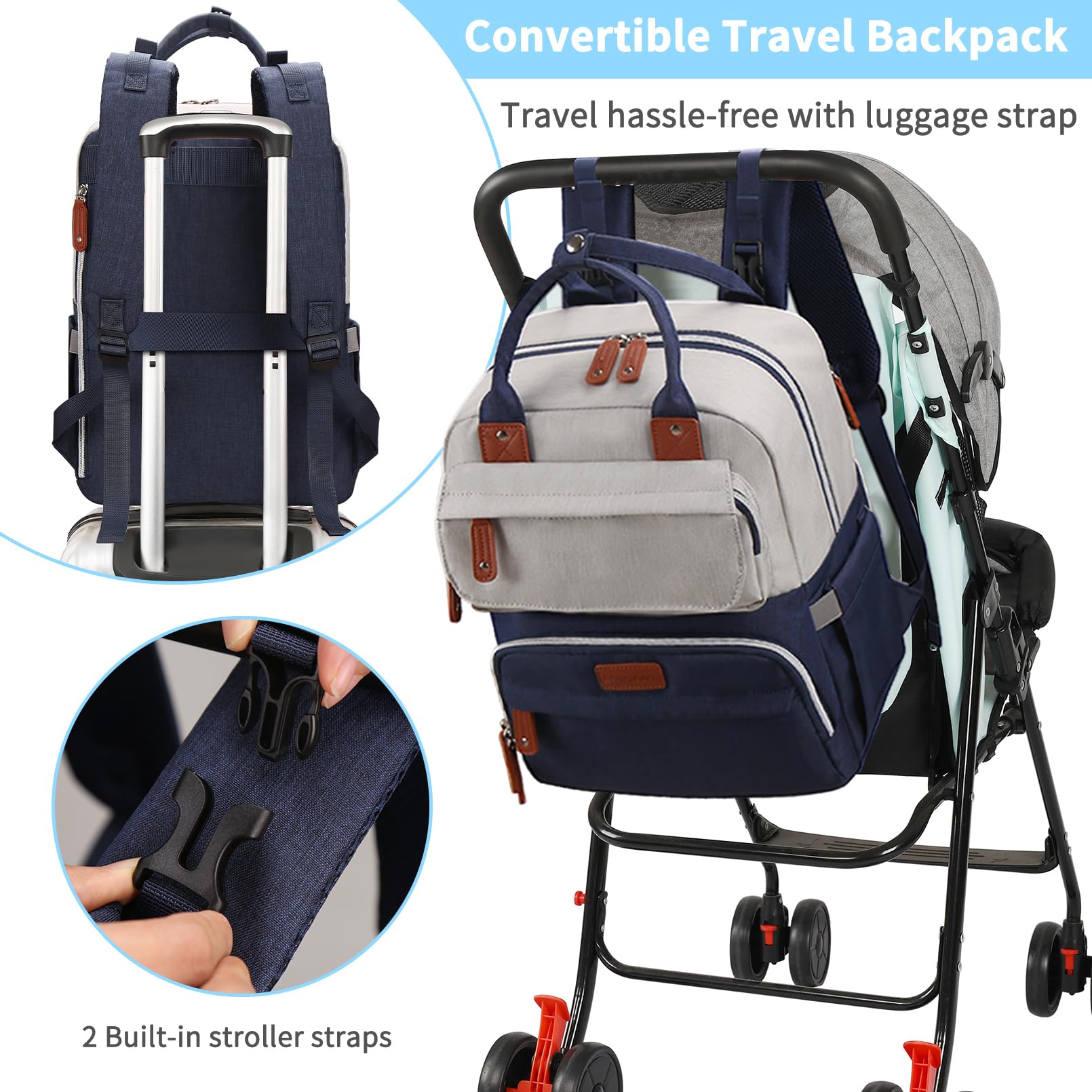 Legestori Diaper Bag Backpack - Large Waterproof Baby Diaper Bag for Girls & Boys, Multifunctional Travel Backpack with Insulated Bottle Pockets & Changing Pad - Perfect for Daycare, Travel & Outings