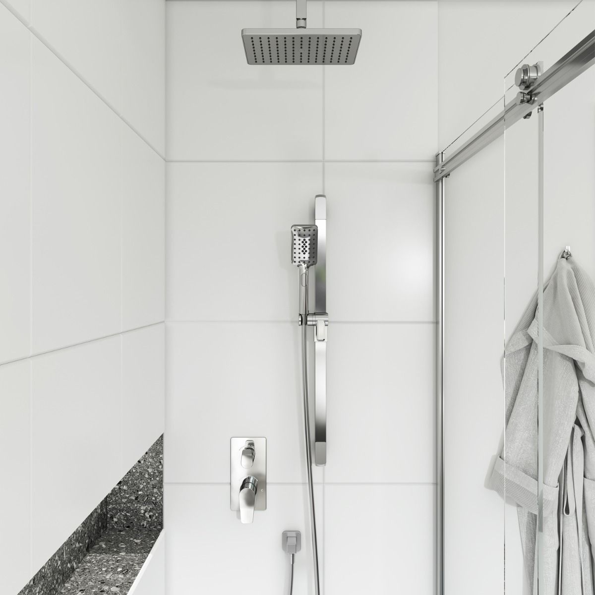 KALIA MOROKA TD3 Chrome Vertical Arm 3-Way Shower System - Perfect for Bathroom, Spa, and Luxury Home Renovation