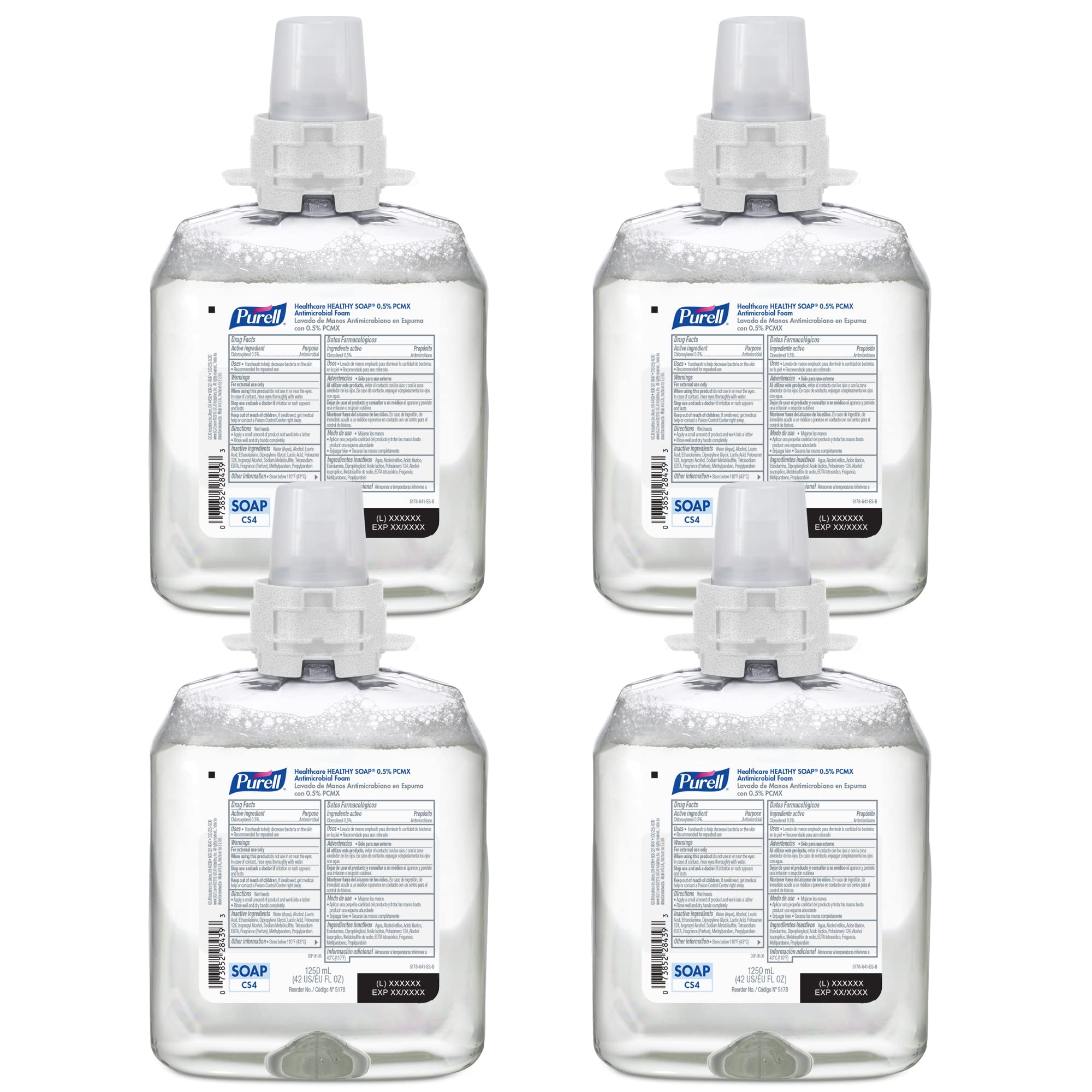 Purell Healthcare Healthy Soap Foam Refills, Floral Scent, 1250 mL (Pack of 4) - Antibacterial Hand Soap for Hospitals, Clinics & Home Use