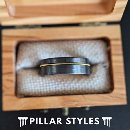 Men's Gunmetal Gray Tungsten Wedding Band with Guitar String Inlay - 8mm Comfort Fit Ring for Guitarists & Musicians | Unique Gift for Him, Anniversary, Engagement, Rock Music Lovers