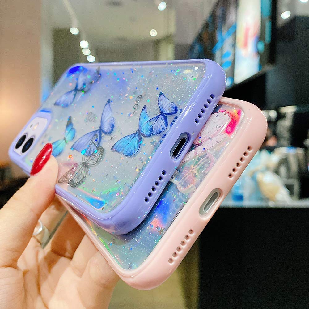 **LCHULLE Cute Iridescent Butterfly Glitter Case for iPhone 12 Pro Max – Soft TPU Bumper with Laser Bling Stars, Drop Protection – Trendy Girly Phone Cover for Women & Girls (Purple) | Perfect for Everyday Use, Parties & Gift Giving**
