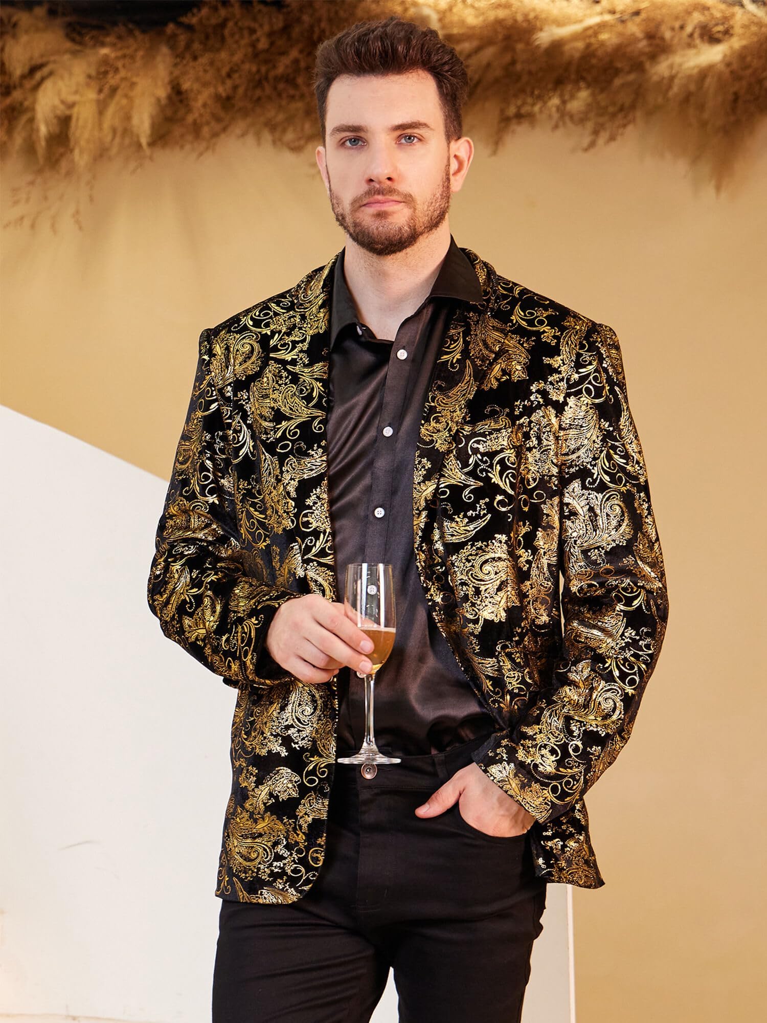 WULFUL Men's Floral Slim Fit Blazer Jacket - Stylish Formal Wear for Dinner Party, Prom, Wedding & Office | Tuxedo Suit Jacket for Men
