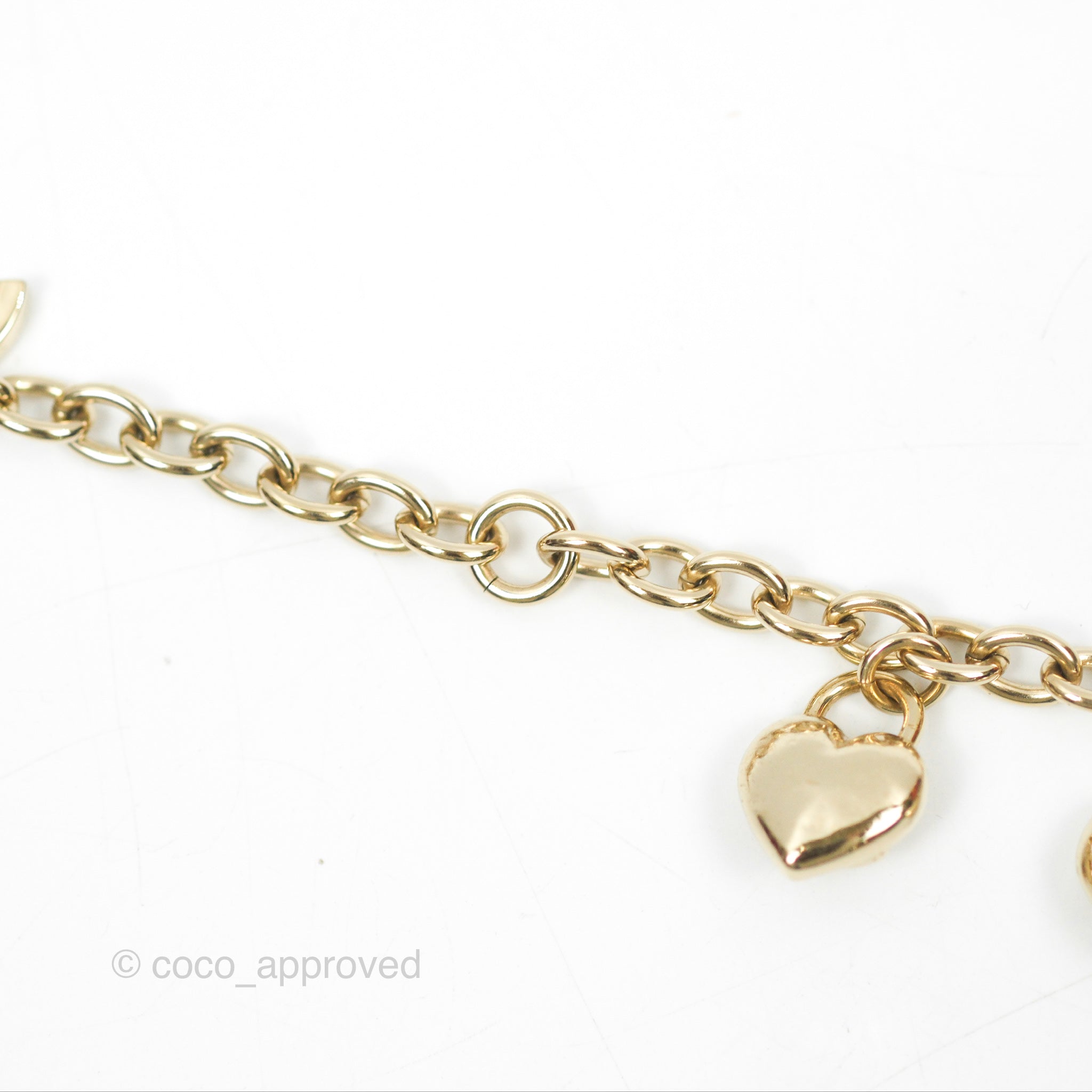 Chanel CC Heart Padlock Charms Chain Bracelet in Gold Tone - Elegant 22B Collection for Women | Perfect for Date Night, Parties & Special Occasions