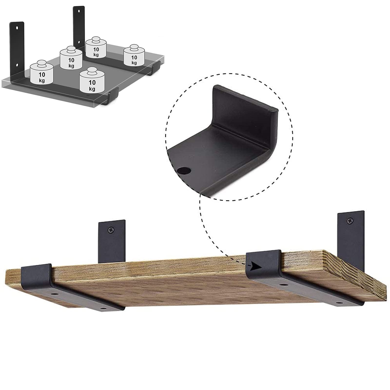 12 Inch Heavy Duty Metal Shelf Brackets (2 Pack) - Industrial Wall Mounted Shelving Supports with Lip for DIY Floating Shelves - Includes Screws - Black (25cm/9.8 Inch) - Perfect for Garage Storage, Closet Organization & Home Office Shelving