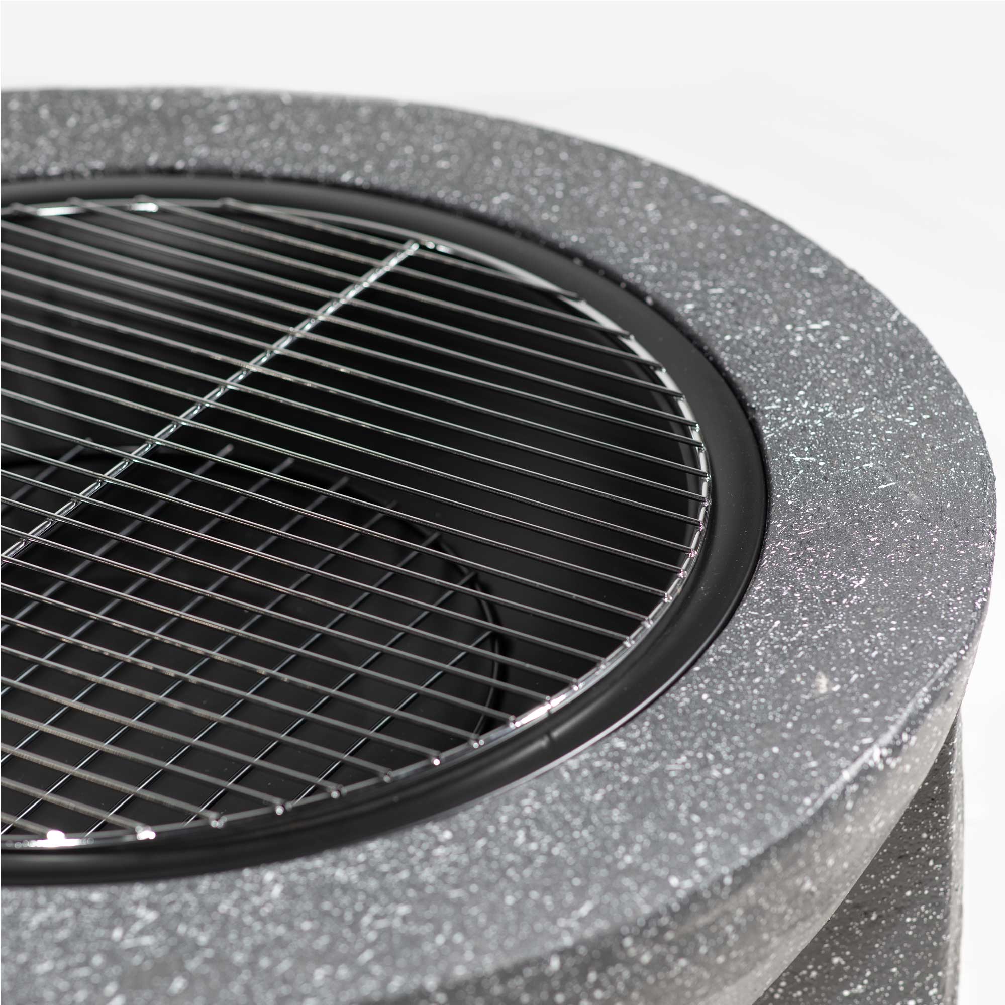 Round 75cm Magnesium Oxide Fire Pit with BBQ Grill & Safety Mesh Screen - Dark Grey DG191 for Outdoor Camping, Backyard Gatherings & Patio Relaxation