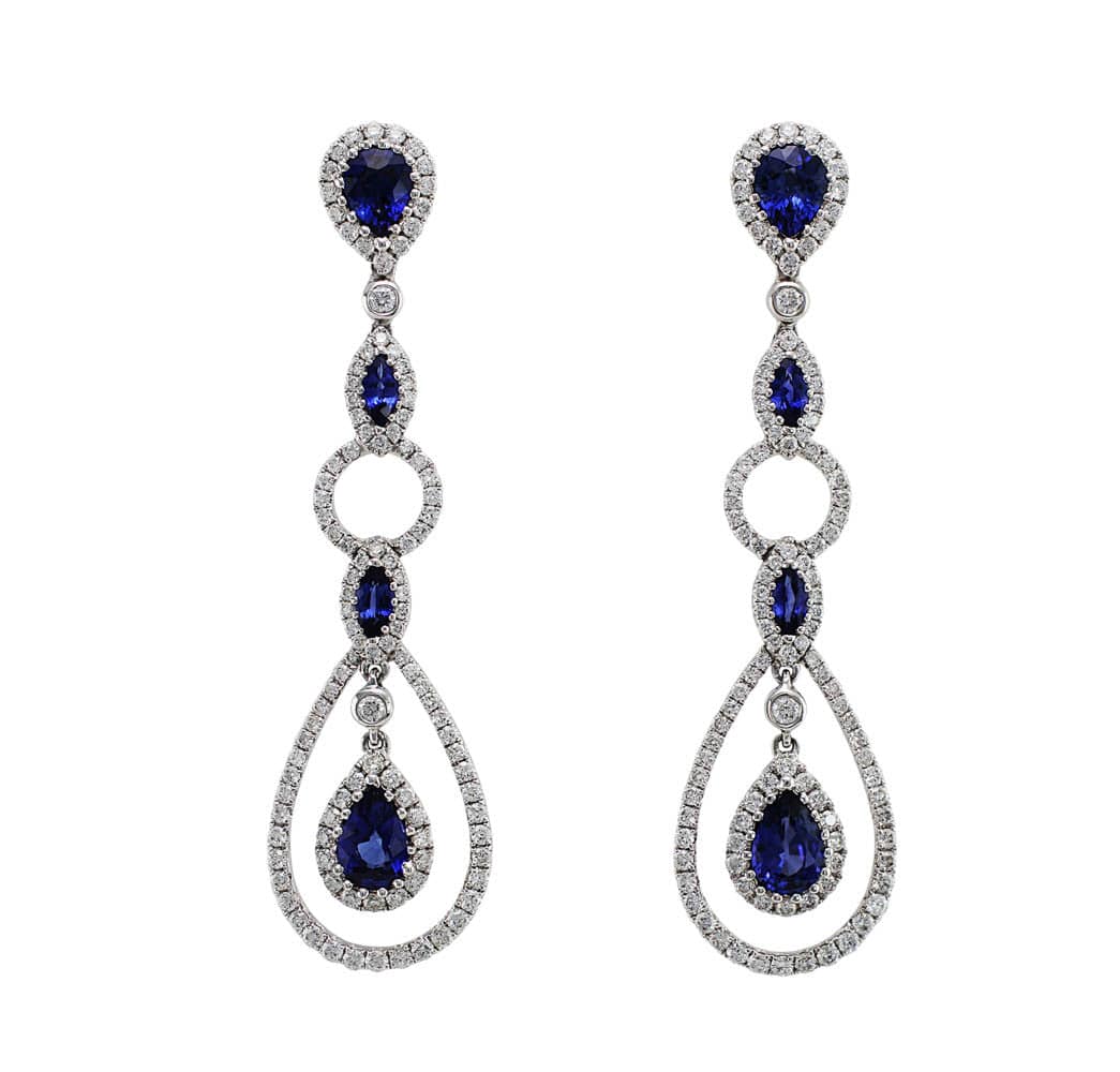 18K White Gold Sapphire and Diamond Earrings for Women - Elegant Stud Earrings for Wedding, Party & Everyday Wear