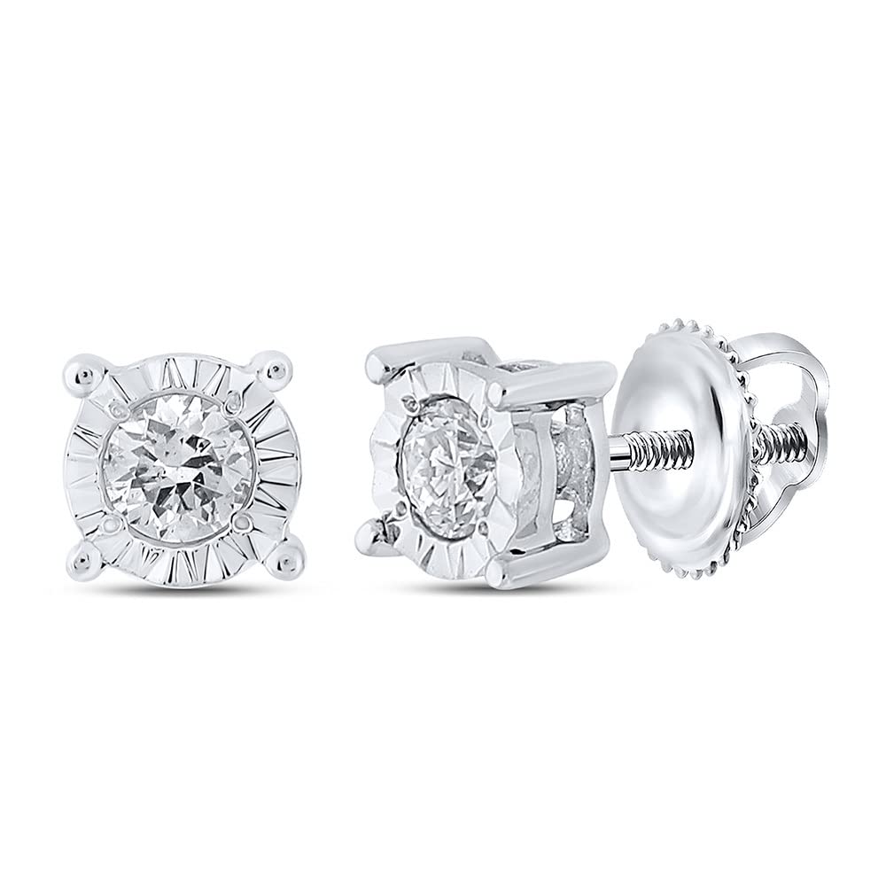 10K White Gold Men's Round Diamond Stud Earrings - 1/8 Cttw (0.125ct) Genuine Diamond Earrings for Men - Perfect for Weddings, Anniversaries & Special Occasions