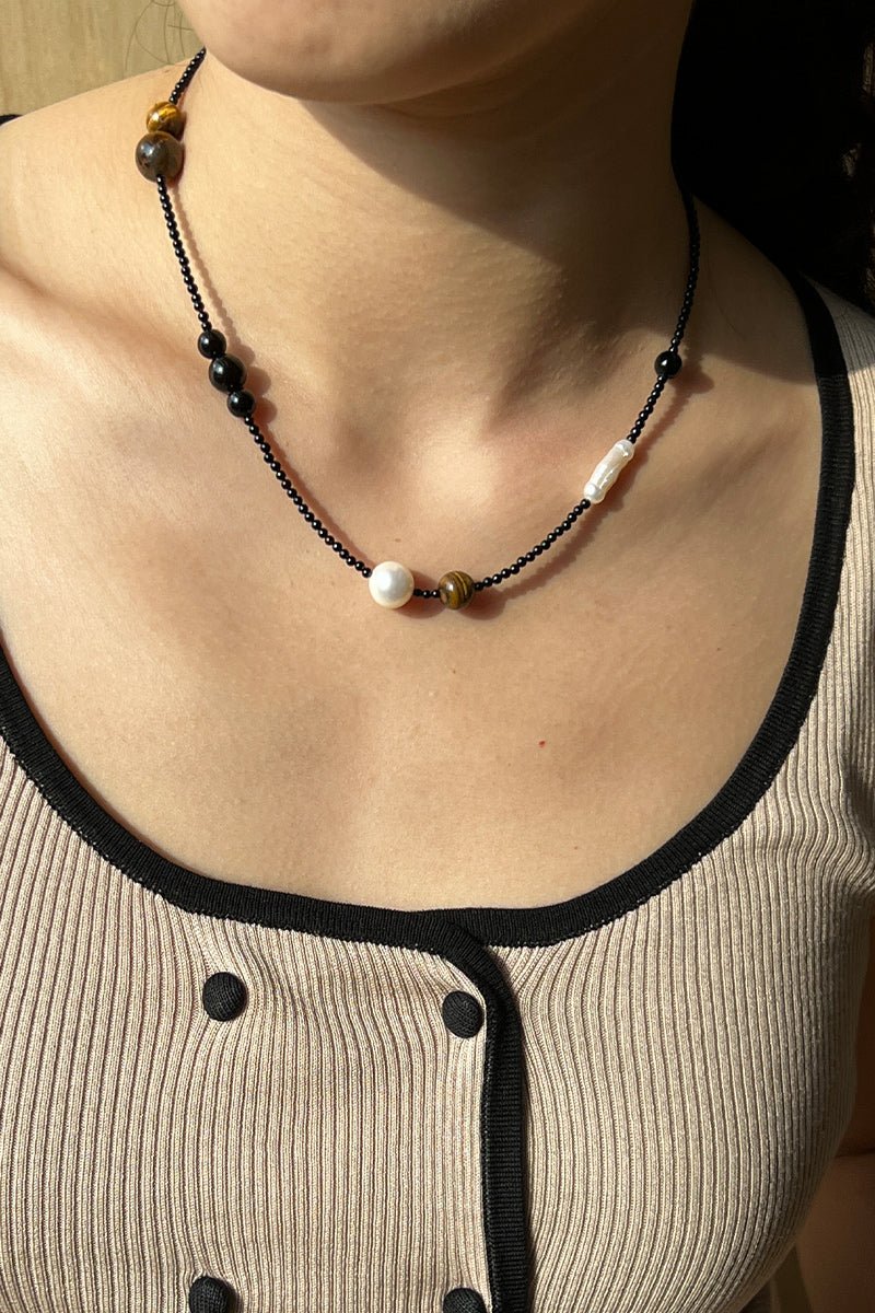 Black Agate and Tiger Eye Stone Necklace for Women - Natural Gemstone Jewelry for Protection & Strength - Perfect for Meditation, Yoga & Spiritual Healing