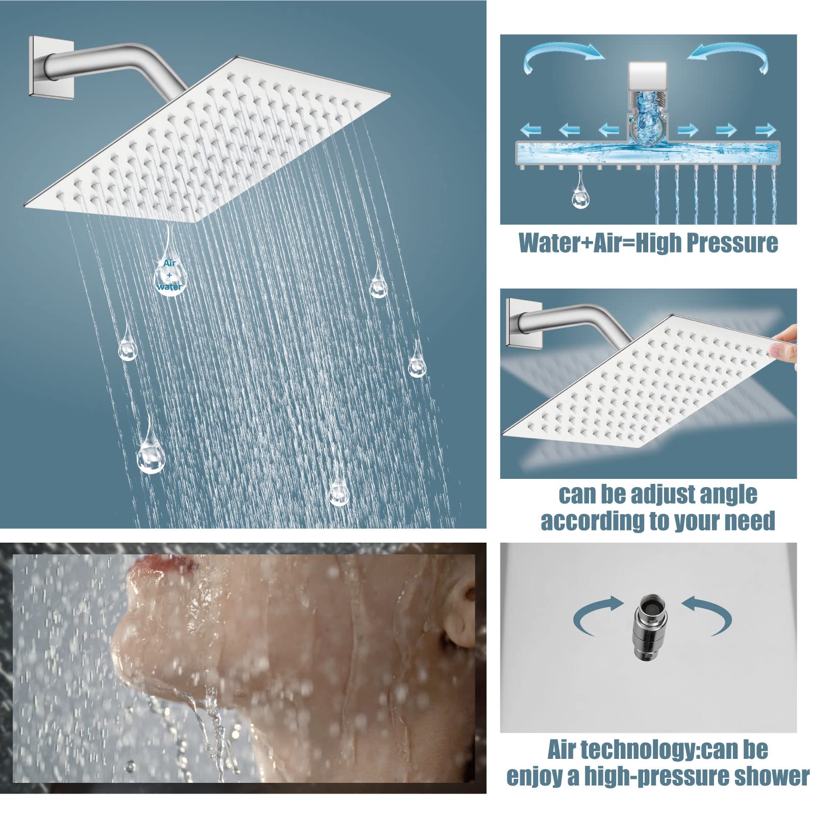 Aolemi 3 Handle Chrome Bathtub Shower Faucet Set with 8 Inch Rainfall Showerhead, Tub Spout & Rough-in Valve - Wall Mount Shower System for Bathroom Remodeling & Luxury Spa Experience