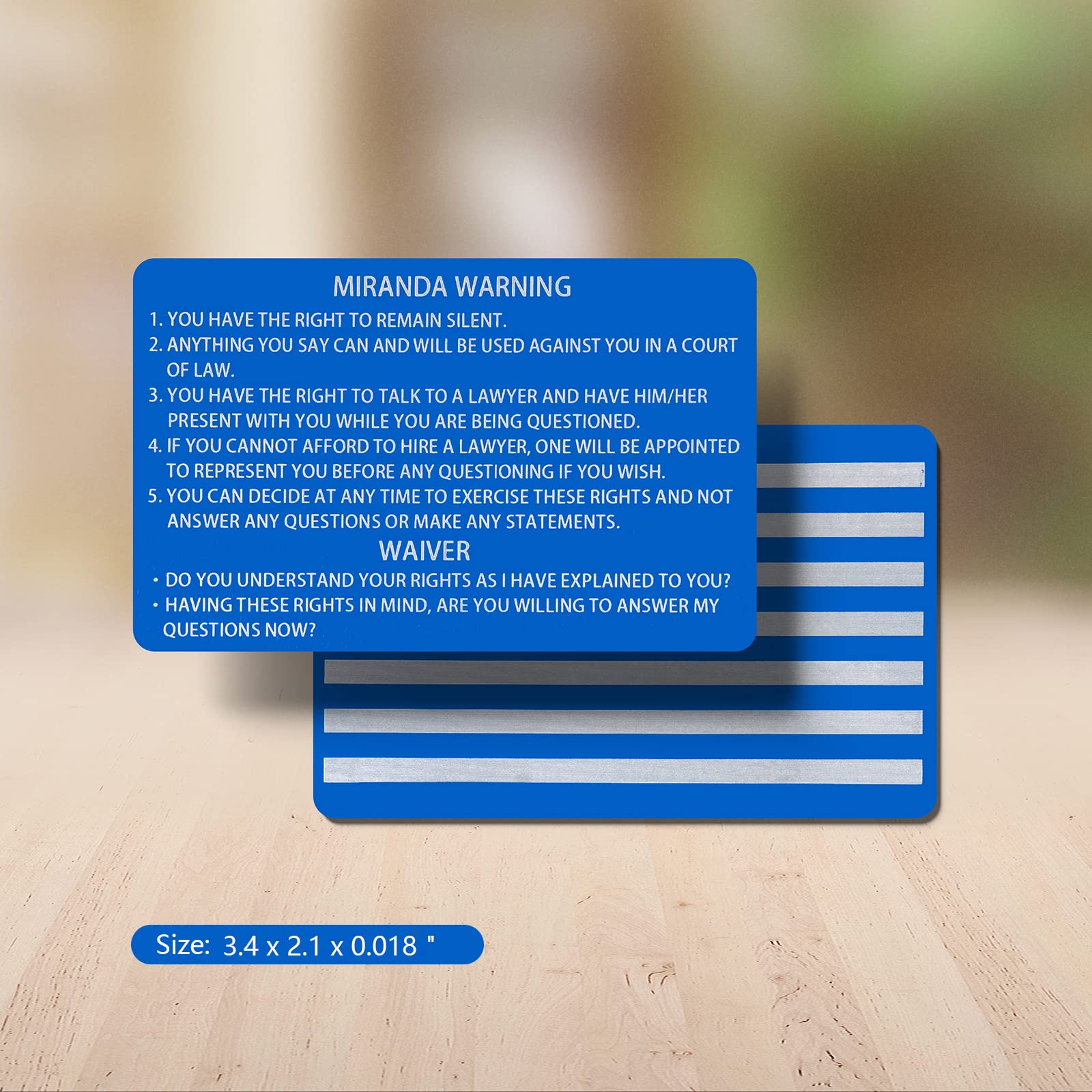 5 PCS Blue Metal Miranda Warning Card with American Flag - Laser Engraved Law Enforcement Insert Card - Perfect for Police Officers, Lawyers & Collectors (Gift Idea for Legal Professionals & Patriotic Decor)