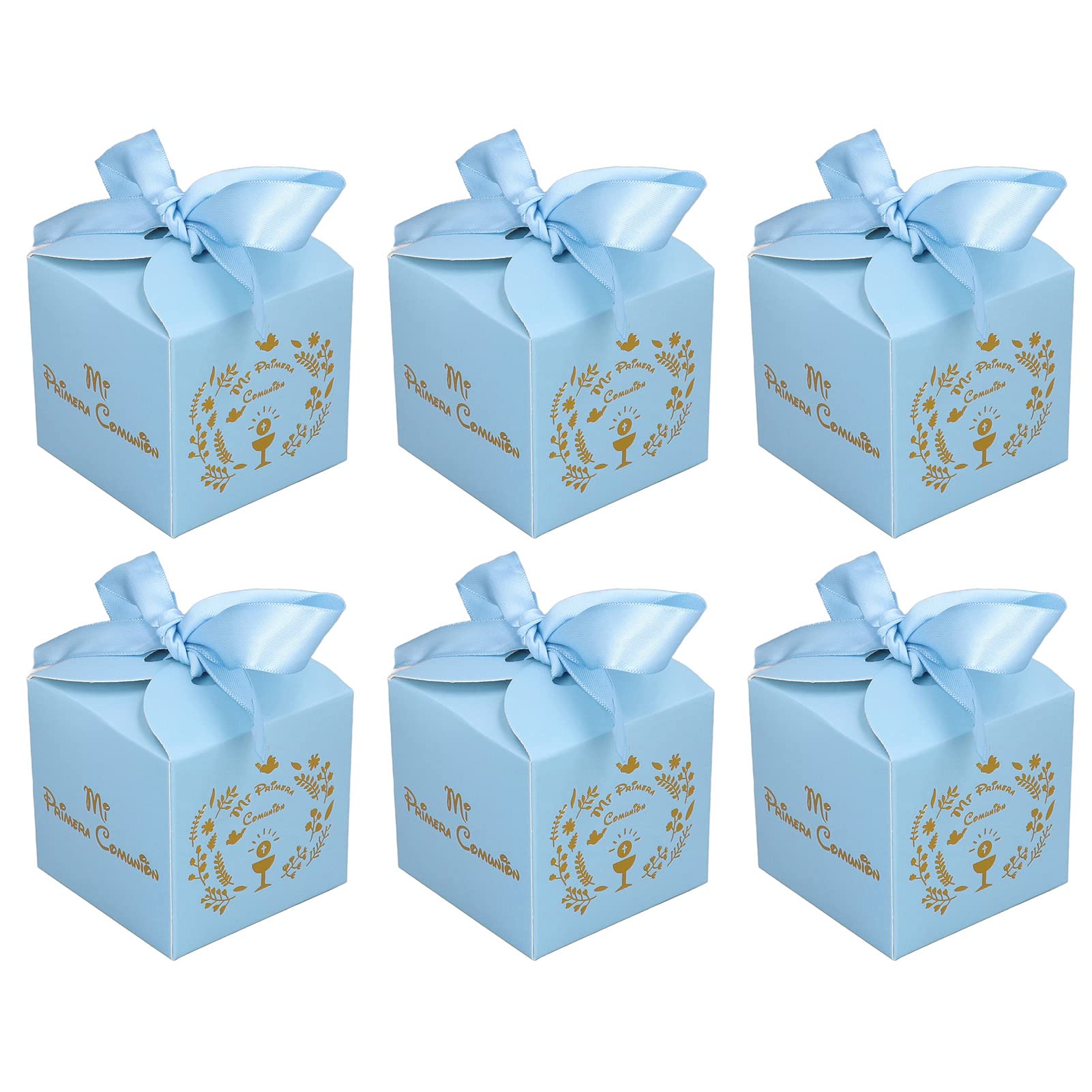 DOINGKING 50pcs Small Candy Gift Box with Ribbons - Elegant Wedding Party Favor Boxes for Baby Shower, Birthday, Anniversary - Decorative Blue Candy Boxes for Sweet Treats & Gifts