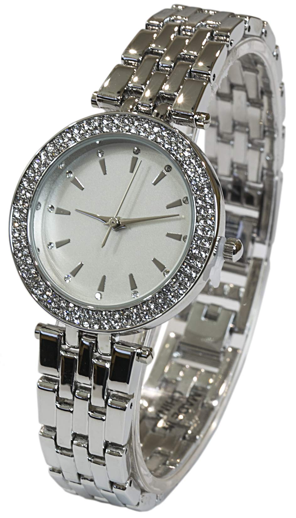 Blekon Collections Women's Elegant Rhinestone Bezel Link Bracelet Watch - Japanese Quartz Movement, Trendy Fashion Accessory for Office, Party & Daily Wear