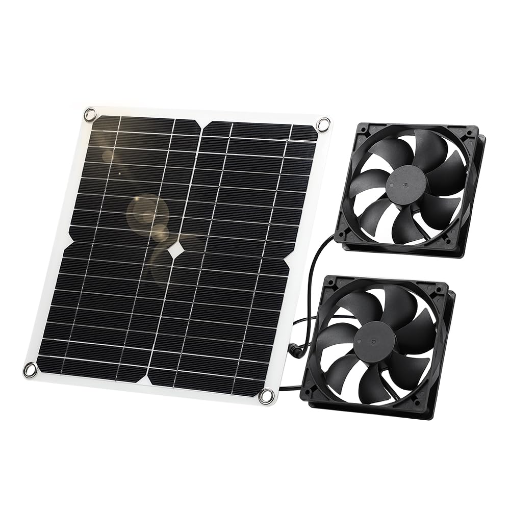 12W Solar Panel Fan Kit - Weatherproof DC Dual Fan for Chicken Coops, Greenhouses, Sheds & Pet Houses | Perfect for Ventilation & Cooling in Small Spaces