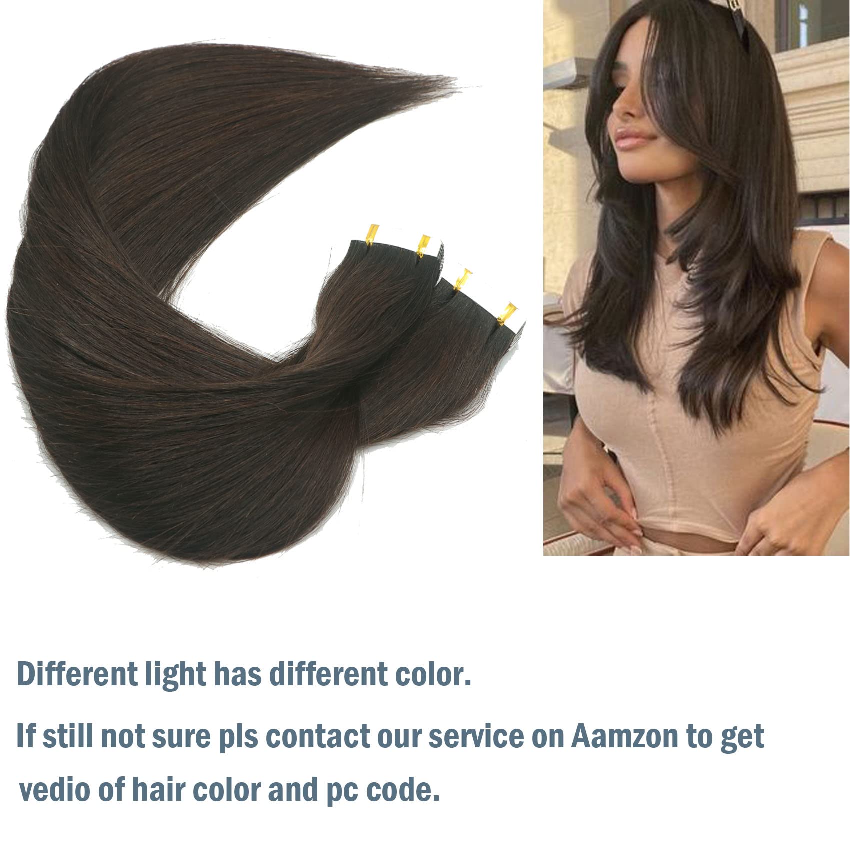 Dark Brown Remy Tape In Hair Extensions 20Pcs - Long Lasting for Styling