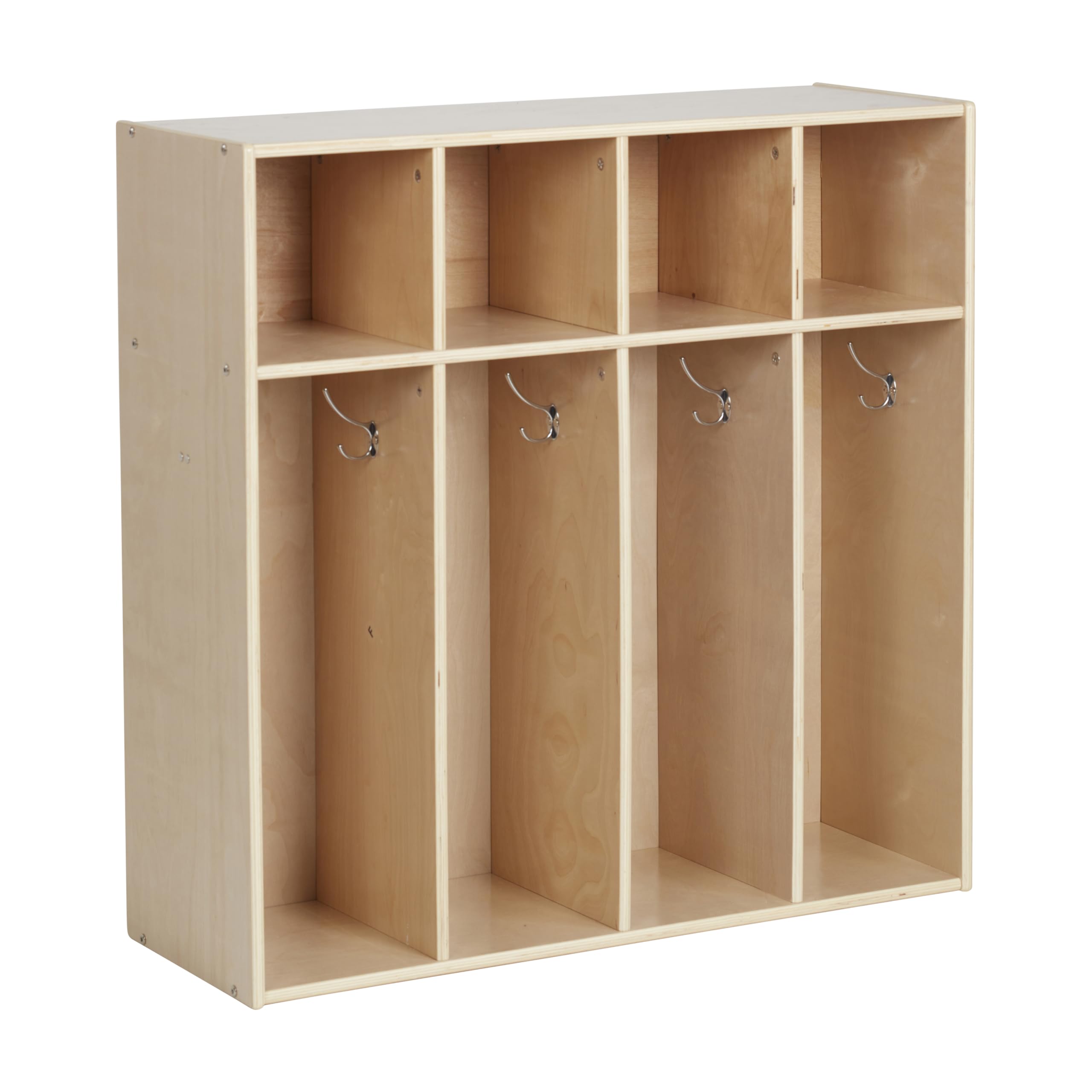 ECR4Kids Streamline 4-Section Coat Locker for Toddlers - Natural Wood Kids Furniture for Daycare, Preschool & Home Organization