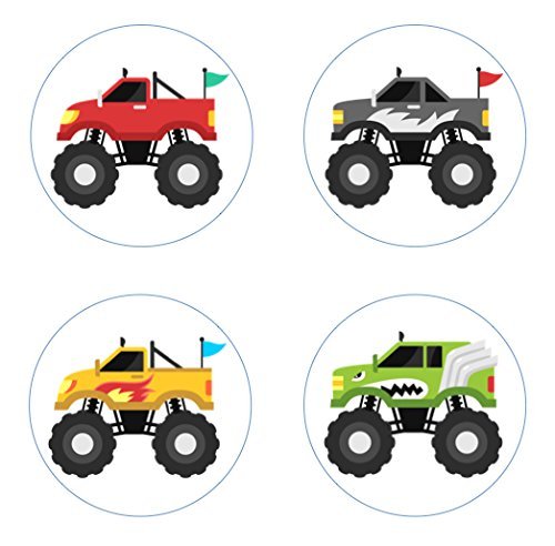 Monster Trucks Edible Cupcake Toppers - 24pcs Birthday Party Decorations for Kids, Cake Decorating Supplies - Perfect for Birthday Cakes, Baby Showers & Themed Parties