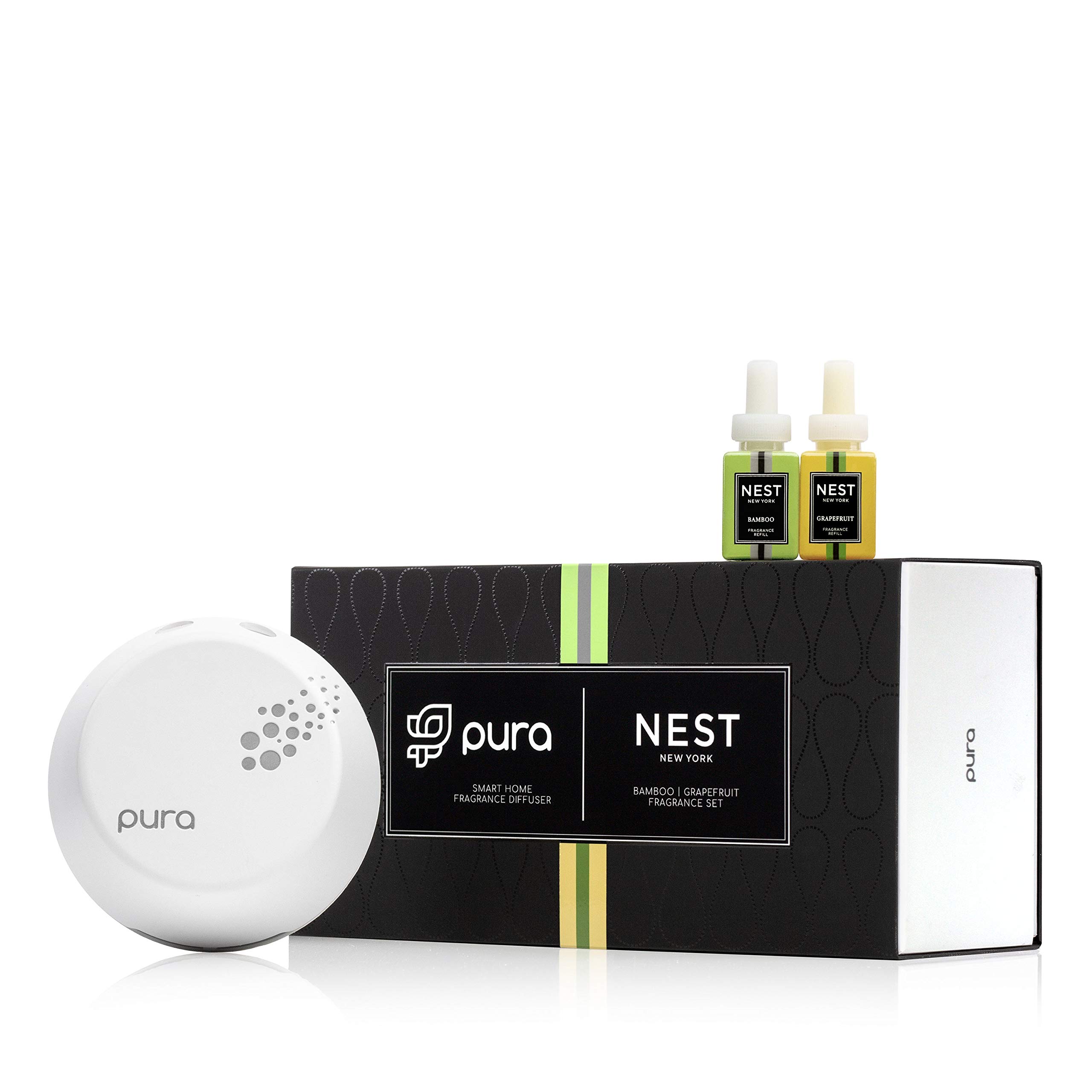 NEST Fragrances Pura Smart Diffuser Device with 2 Bamboo & Grapefruit Refills - WiFi Enabled Essential Oil Diffuser for Home, Office, Yoga & Aromatherapy