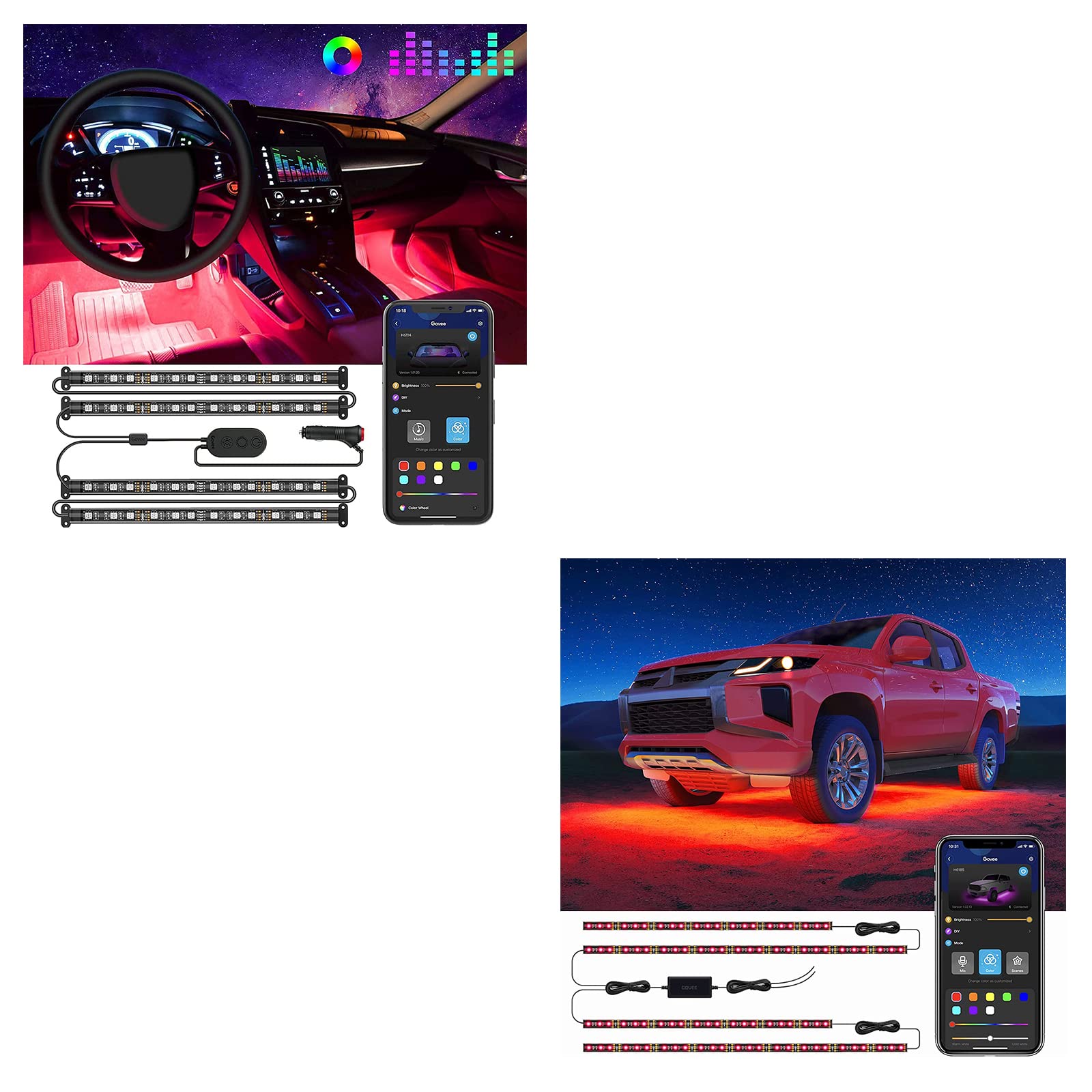 Govee RGB Interior & Exterior Car Lights Bundle - App Controlled, Music Sync, 16 Million Colors | Perfect for Car Decor, Parties & Night Driving
