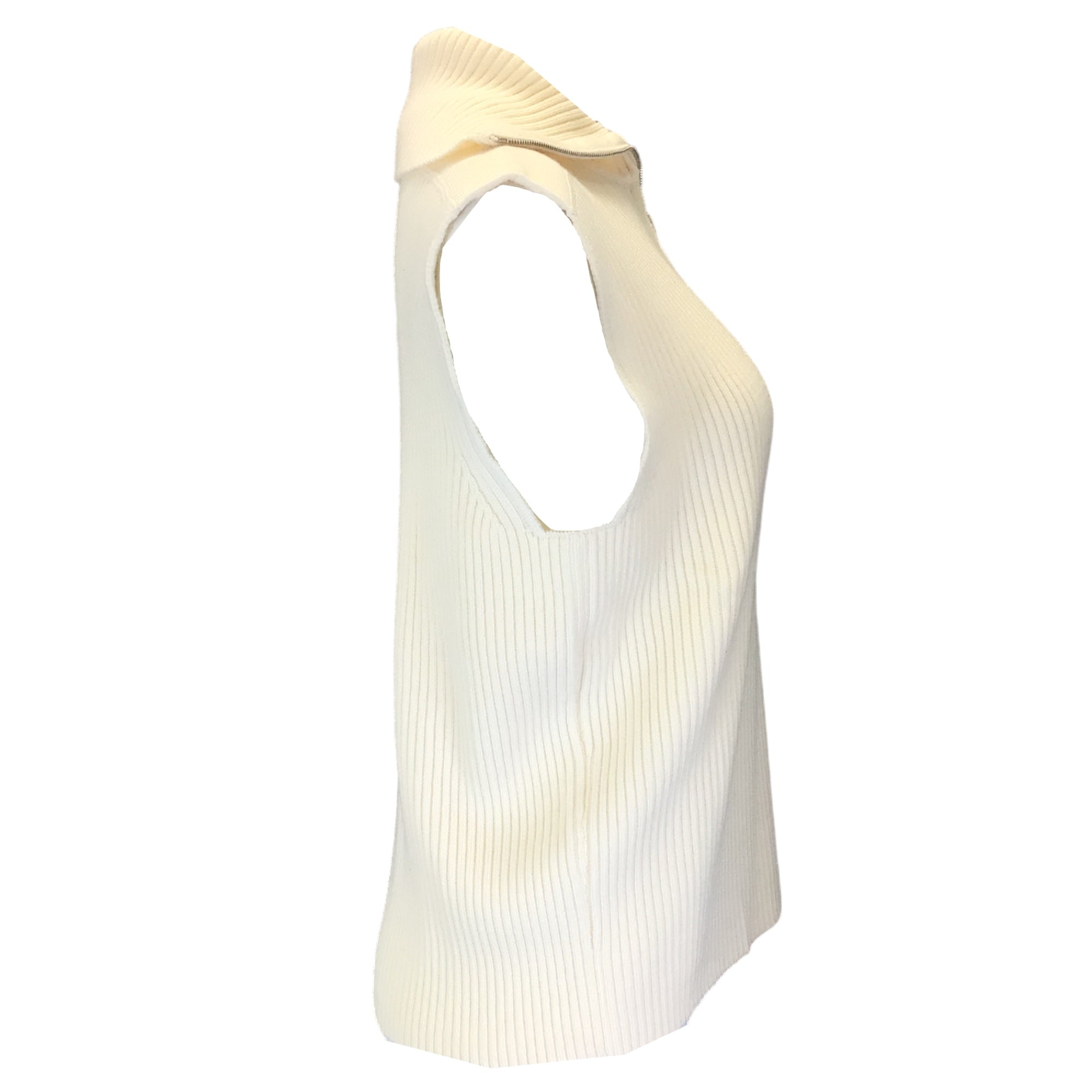 Martine Rose Cream Sleeveless Ribbed Knit Wool Sweater for Women | Winter Fashion Layering | Office & Casual Outfits | Cozy Fall & Winter Wear