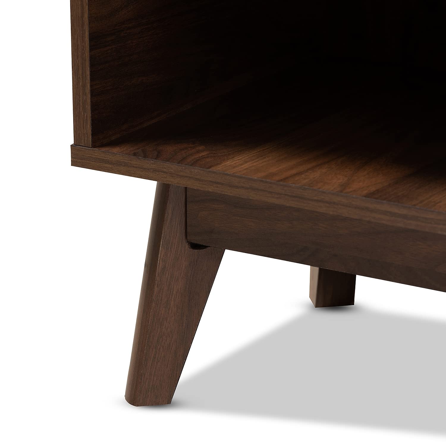 Baxton Studio Lena Mid-Century Modern 5-Shelf Shoe Cabinet - Solid Wood Entryway Storage with Walnut Brown Finish | Perfect for Small Spaces, Hallway Organization & Shoe Storage Solutions